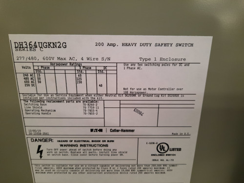 Eaton DH364UGKN2G Safety Switches