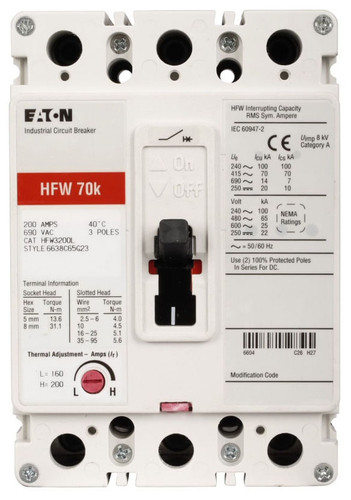 Eaton HFW3125JL Molded Case Breakers (MCCBs)