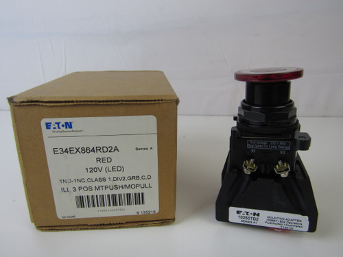 Eaton E34EX864RD2A Pushbuttons Illuminated 120V 1NO 1NC 3 Position Red Push/Pull LED