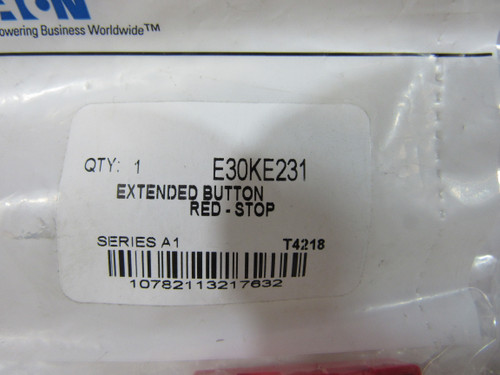 Eaton E30KE231 Pushbutton/Pilot Light/Selector Switch Accy Button Cap Red EA NEMA 3/3R/4/4X/12/13 Watertight/Oiltight STOP