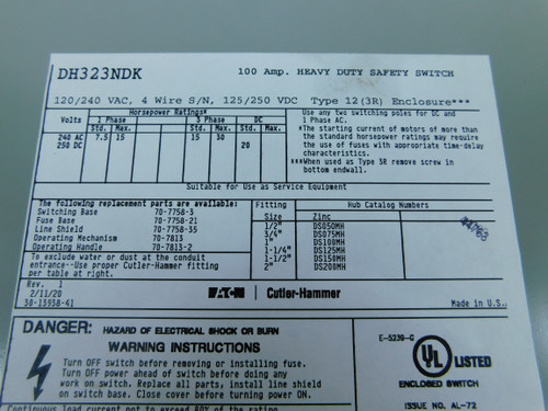 Eaton DH323NDK Safety Switches