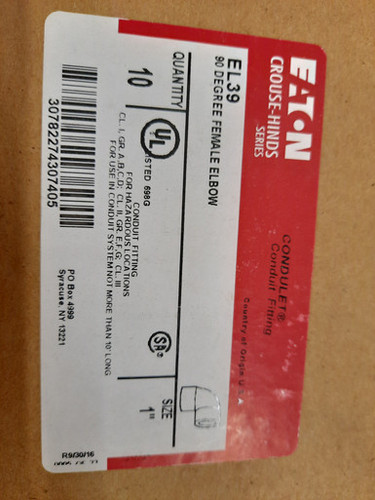 Crouse-Hinds EL39 Explosionproof Rigid Conduit Elbow (Repackaged)