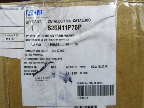 Eaton S20N11P76P Dry Type Transformers