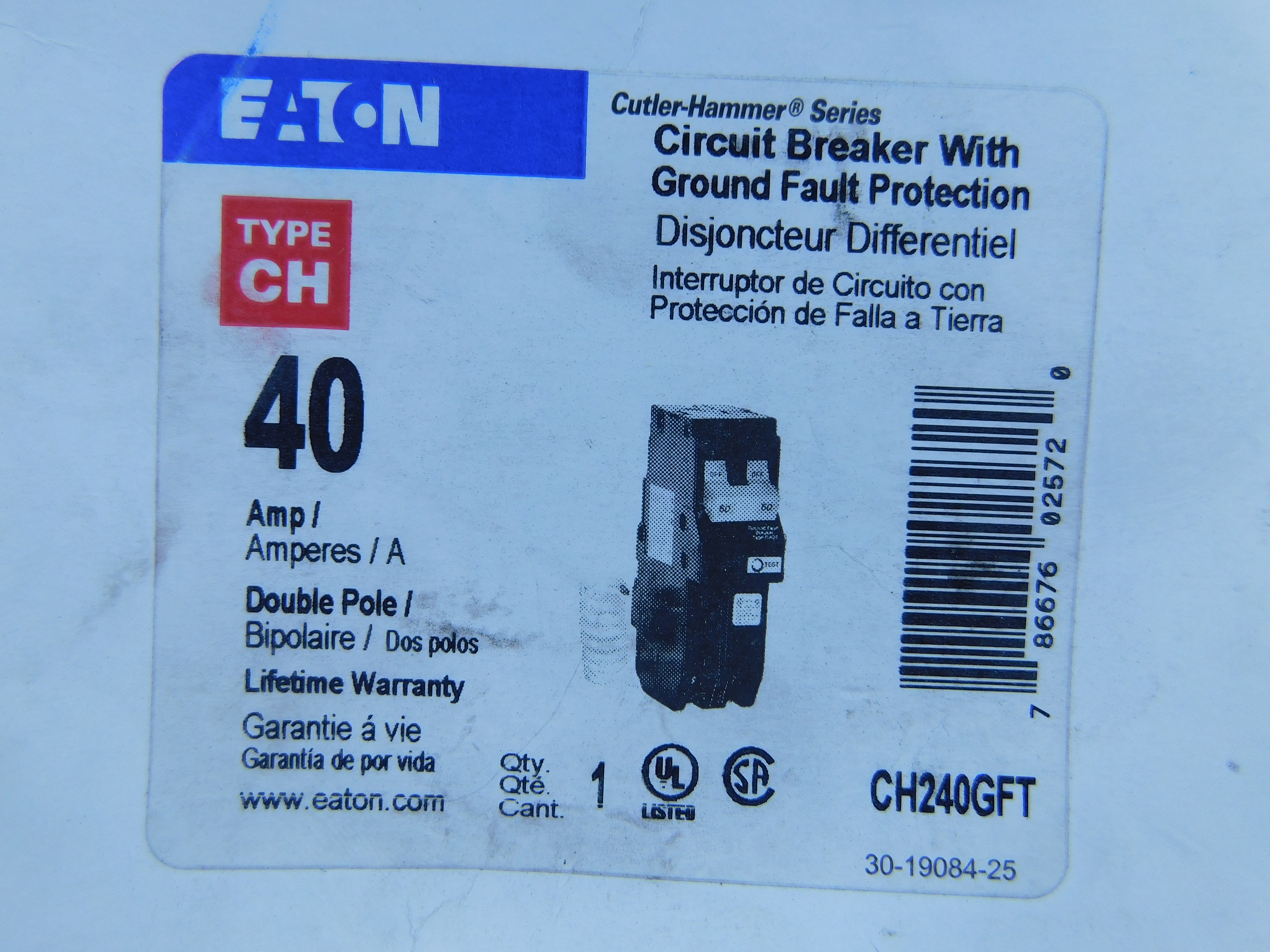 Eaton CH240GFT Ground Fault Circuit Breaker