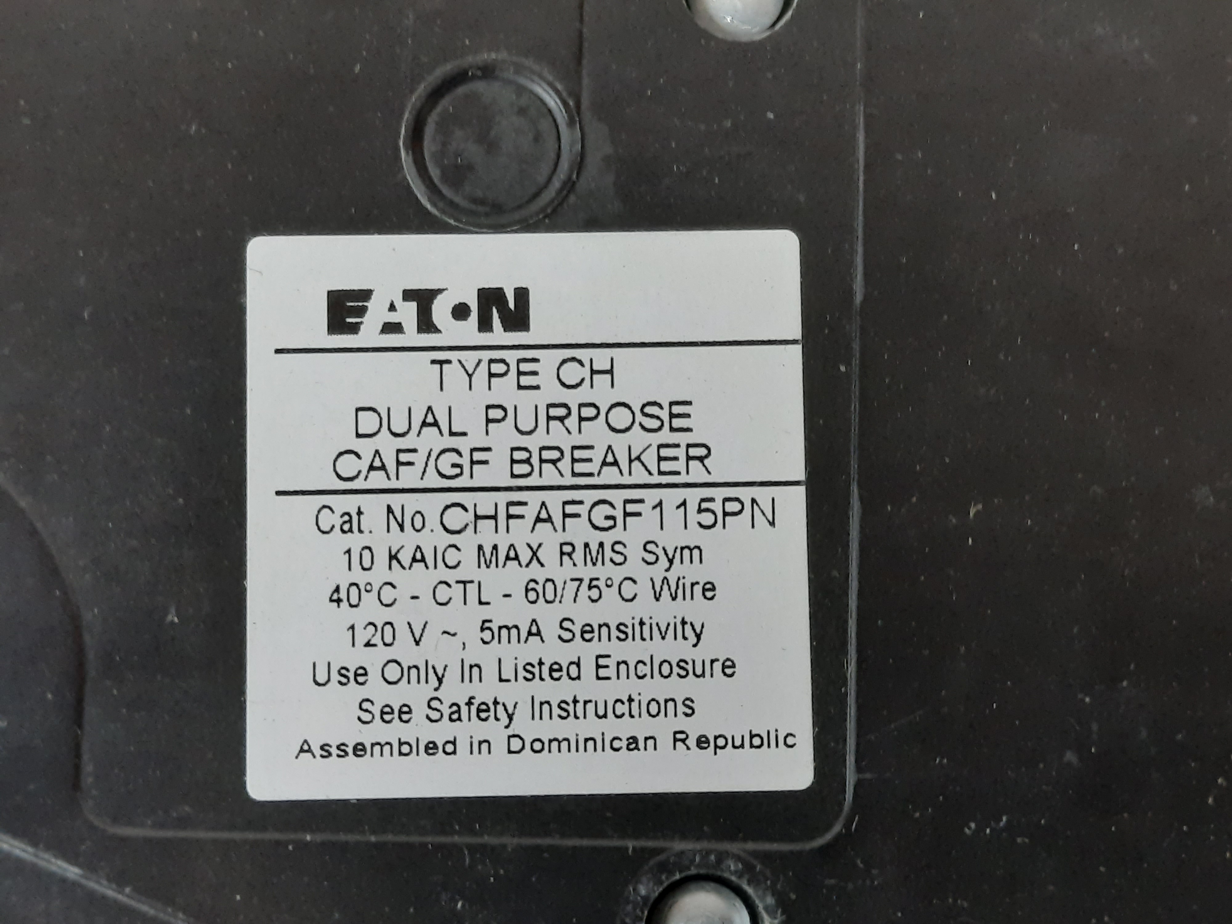 Eaton CHFAFGF115PN Arc Fault/Ground Fault Circuit Breaker (Used)