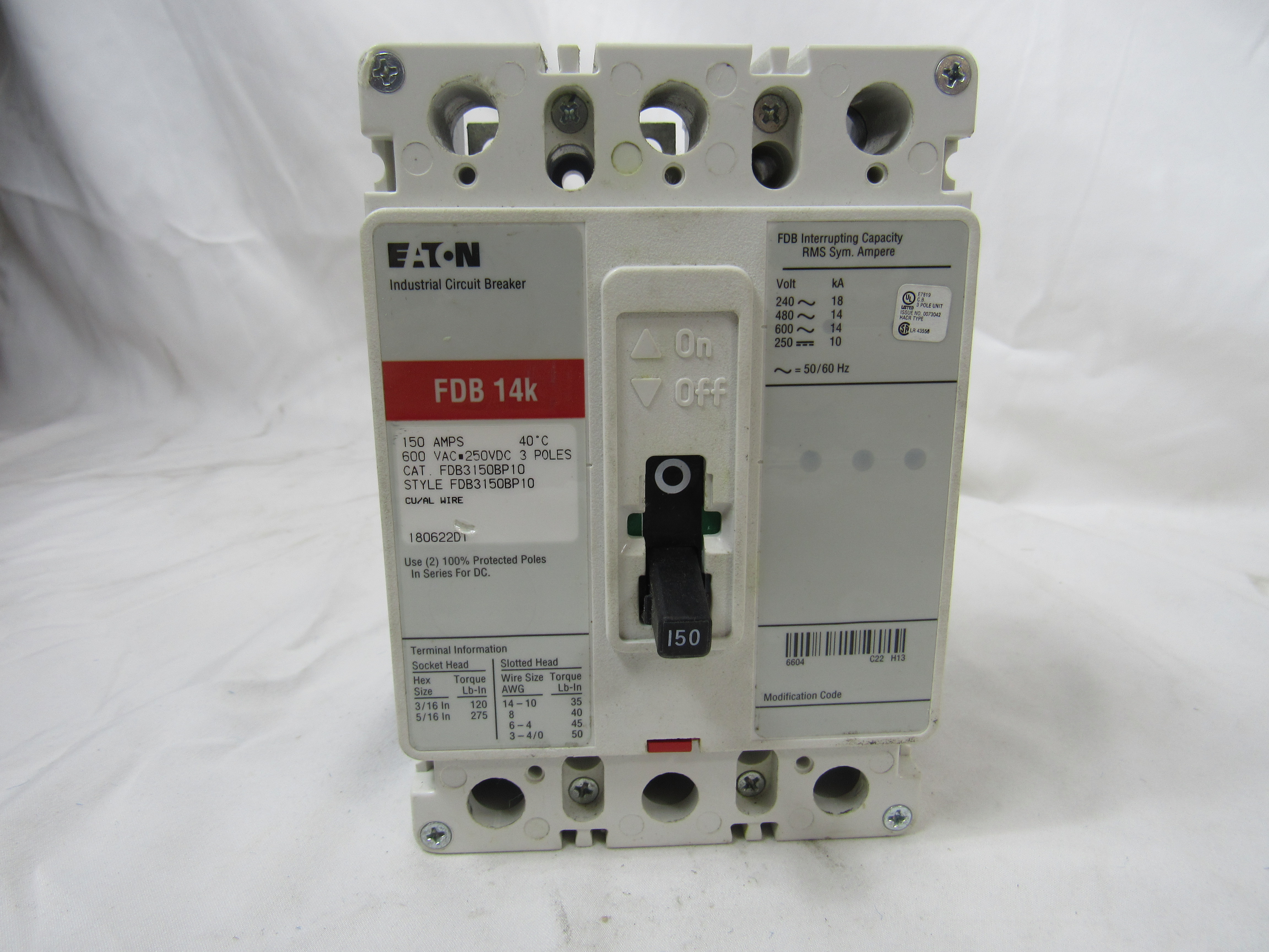 Eaton FDB3150 Molded Case Circuit Breaker (Repackaged)