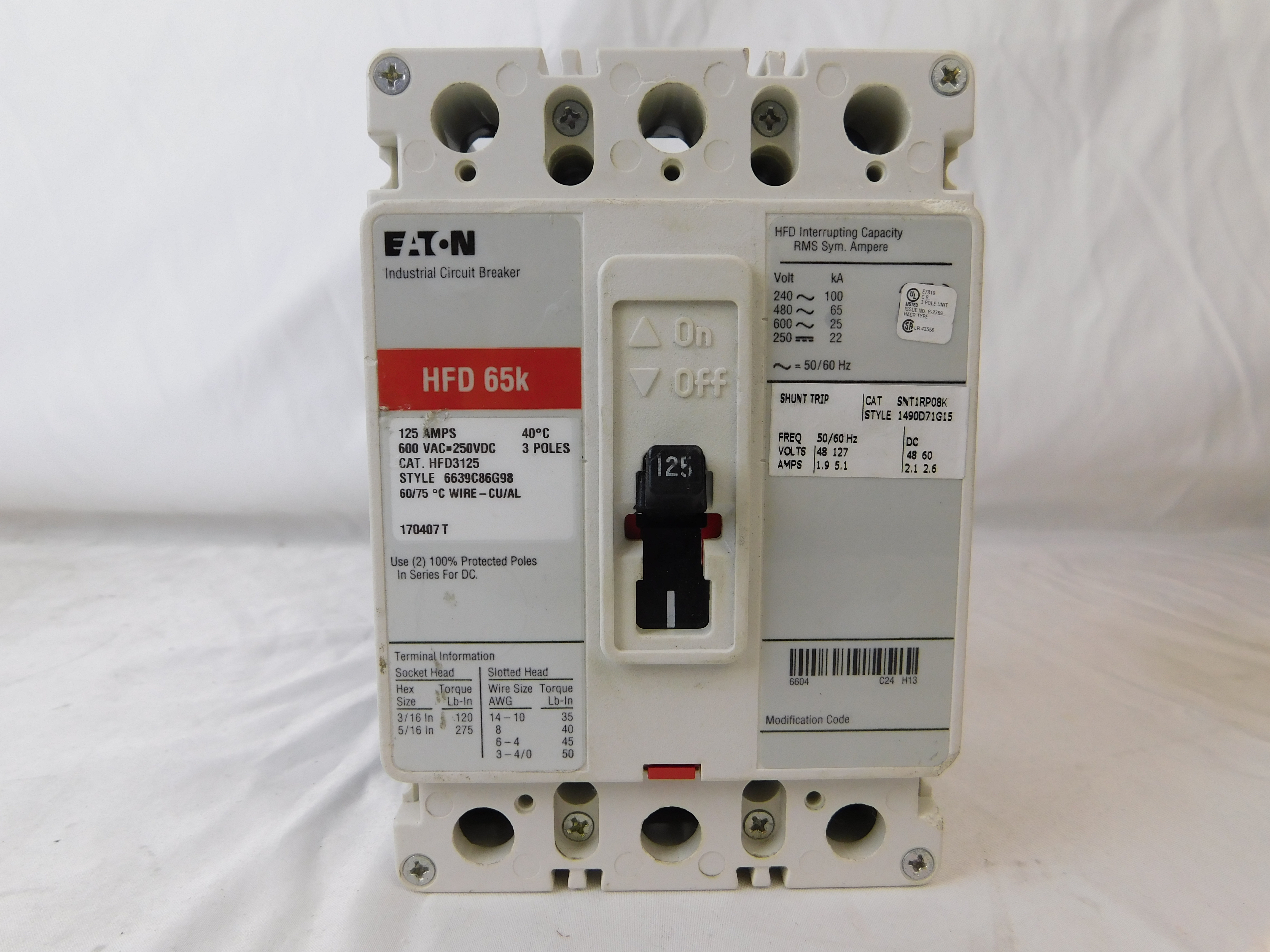 Eaton HFD3125 Molded Case Circuit Breaker (Used)