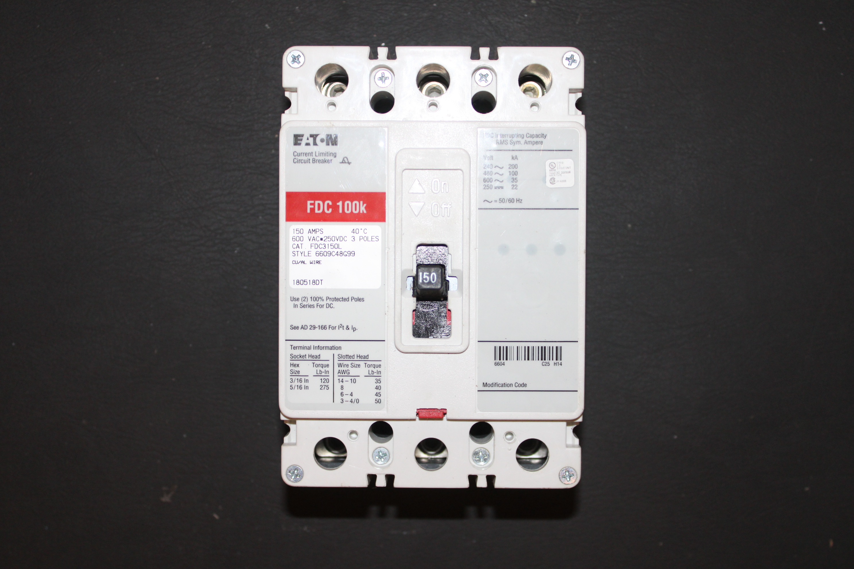 Eaton FDC3150L Non-Interchangeable Trip Circuit Breaker (Used)