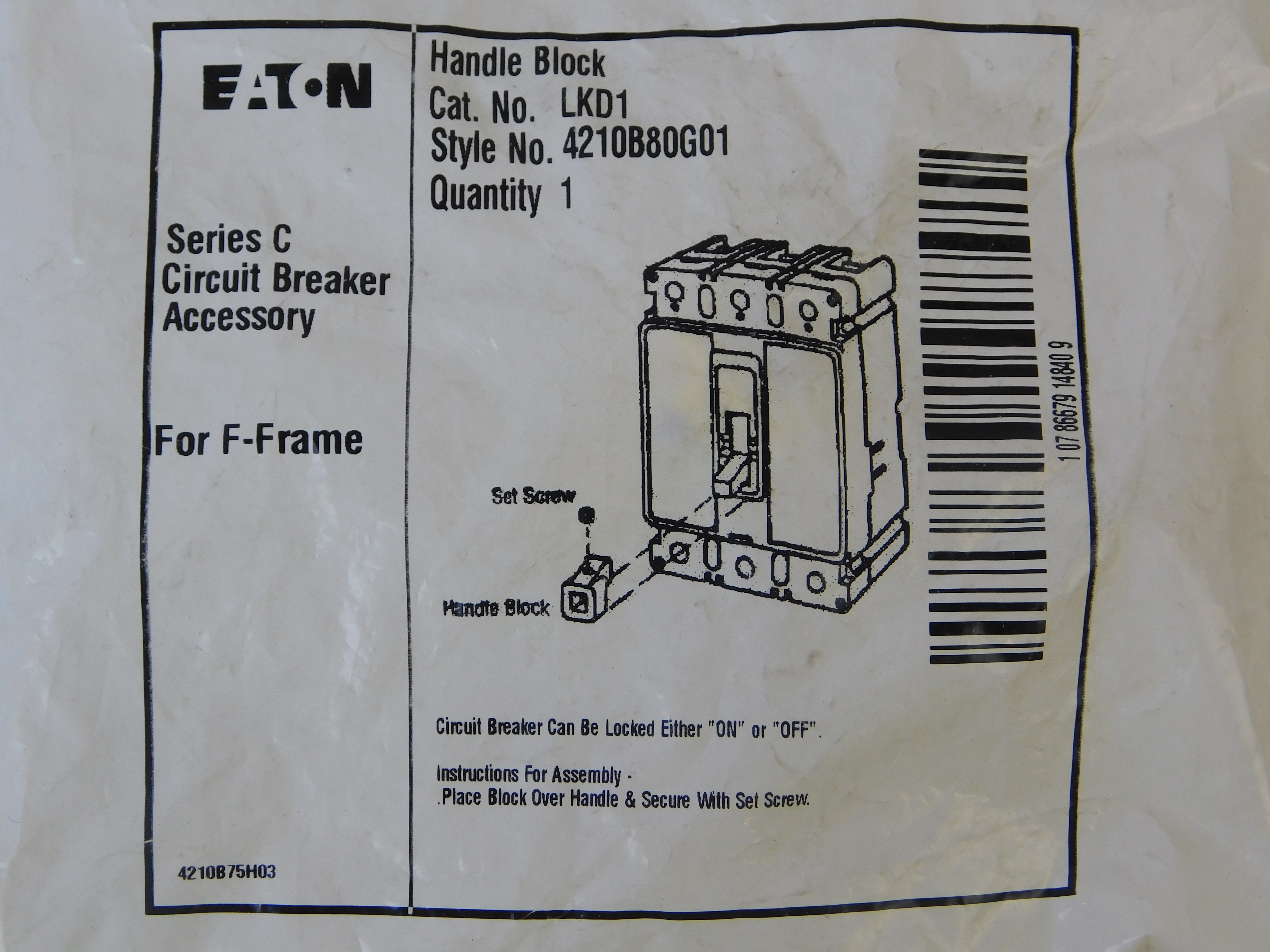 Eaton LKD1 Circuit Breaker Handle Block
