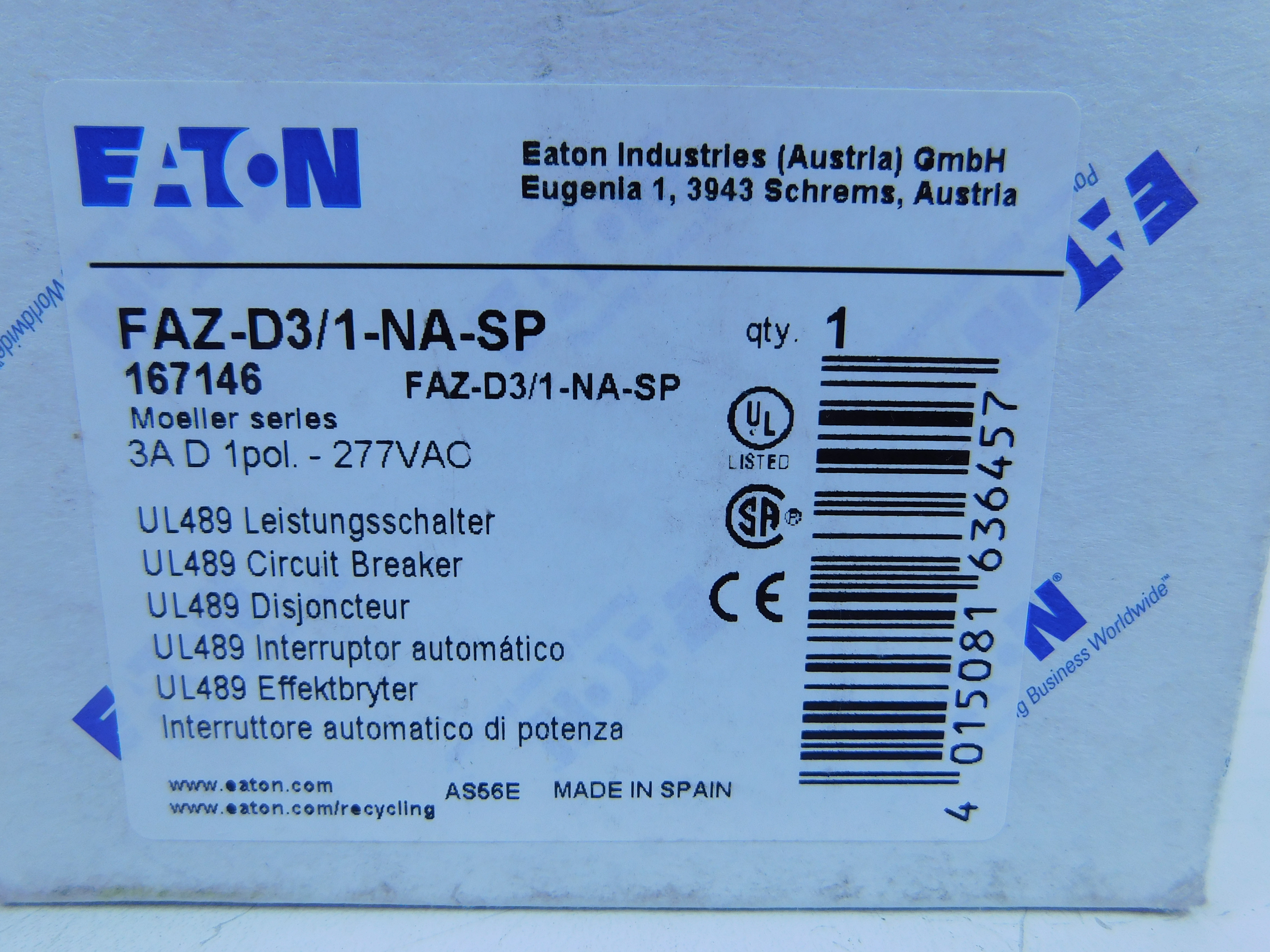 Eaton FAZ-D3/1-NA-SP Supplementary Protector