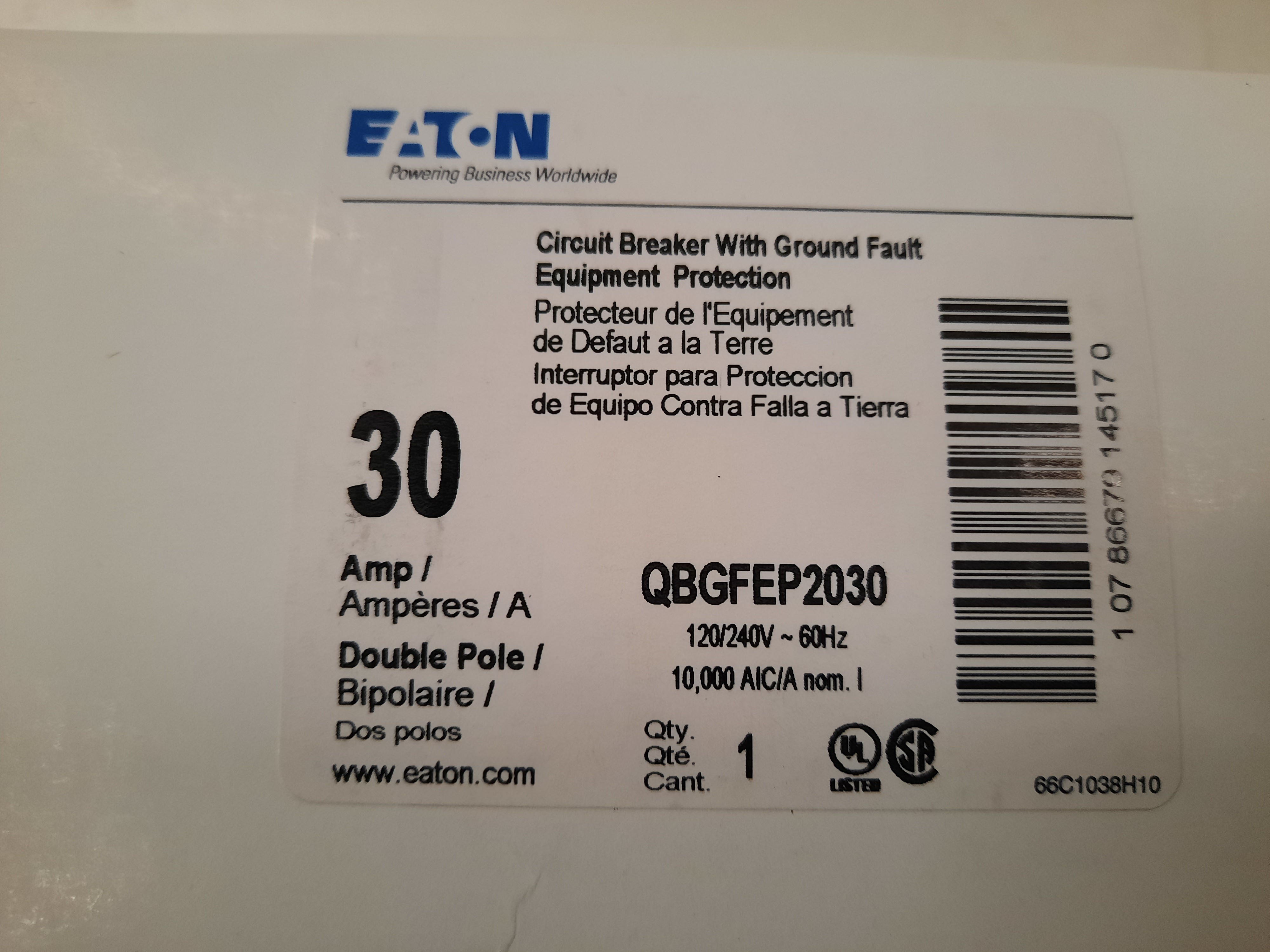 Eaton QBGFEP2030 Ground Fault Circuit Breaker