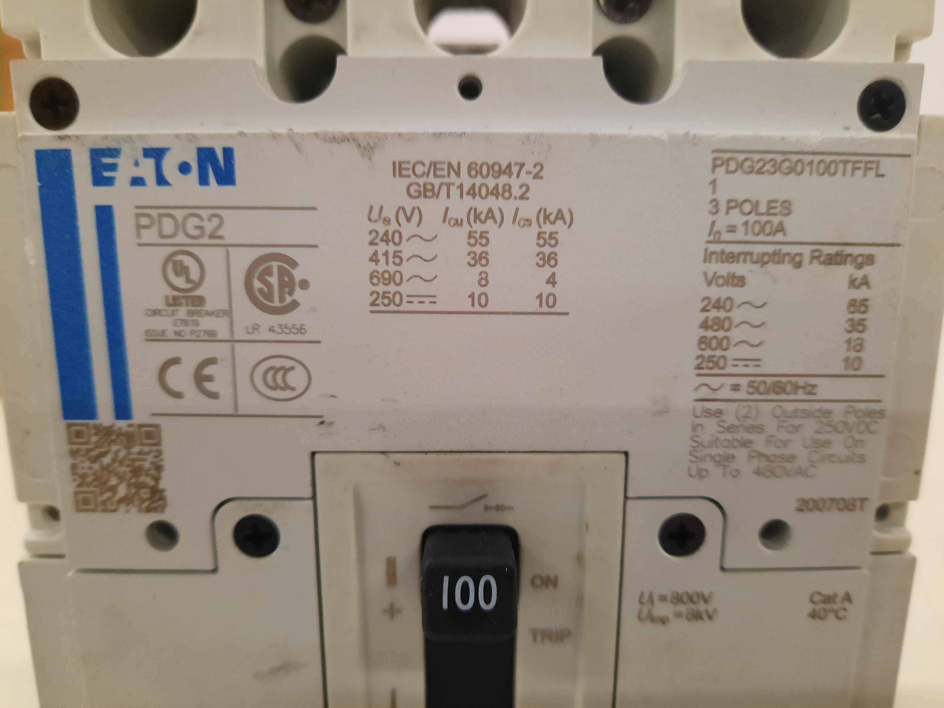 Eaton PDG23G0100TFFL Molded Case Breakers MCCBs (Used)