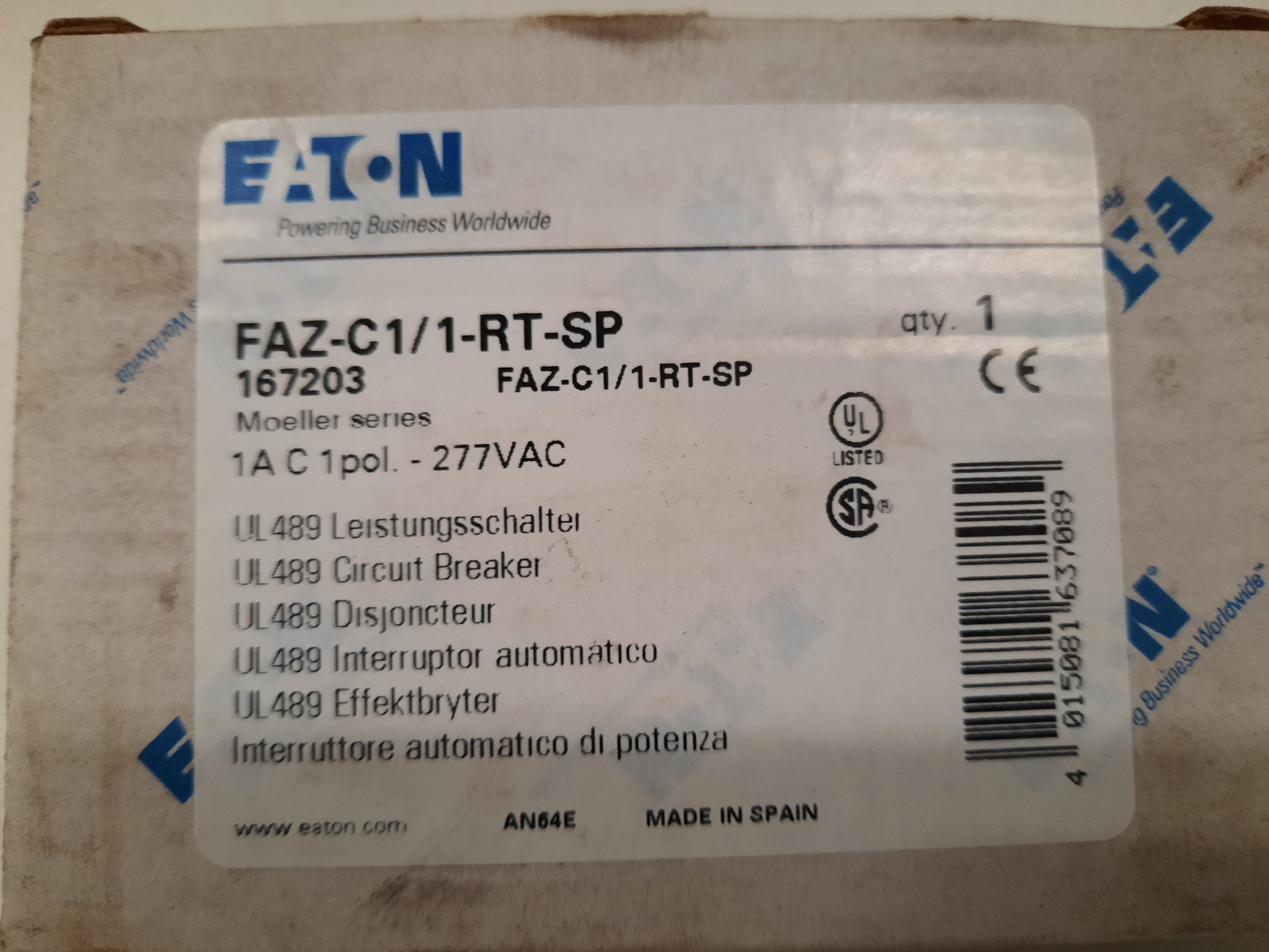 Eaton FAZ-C1/1-RT-SP Miniature Circuit Breaker