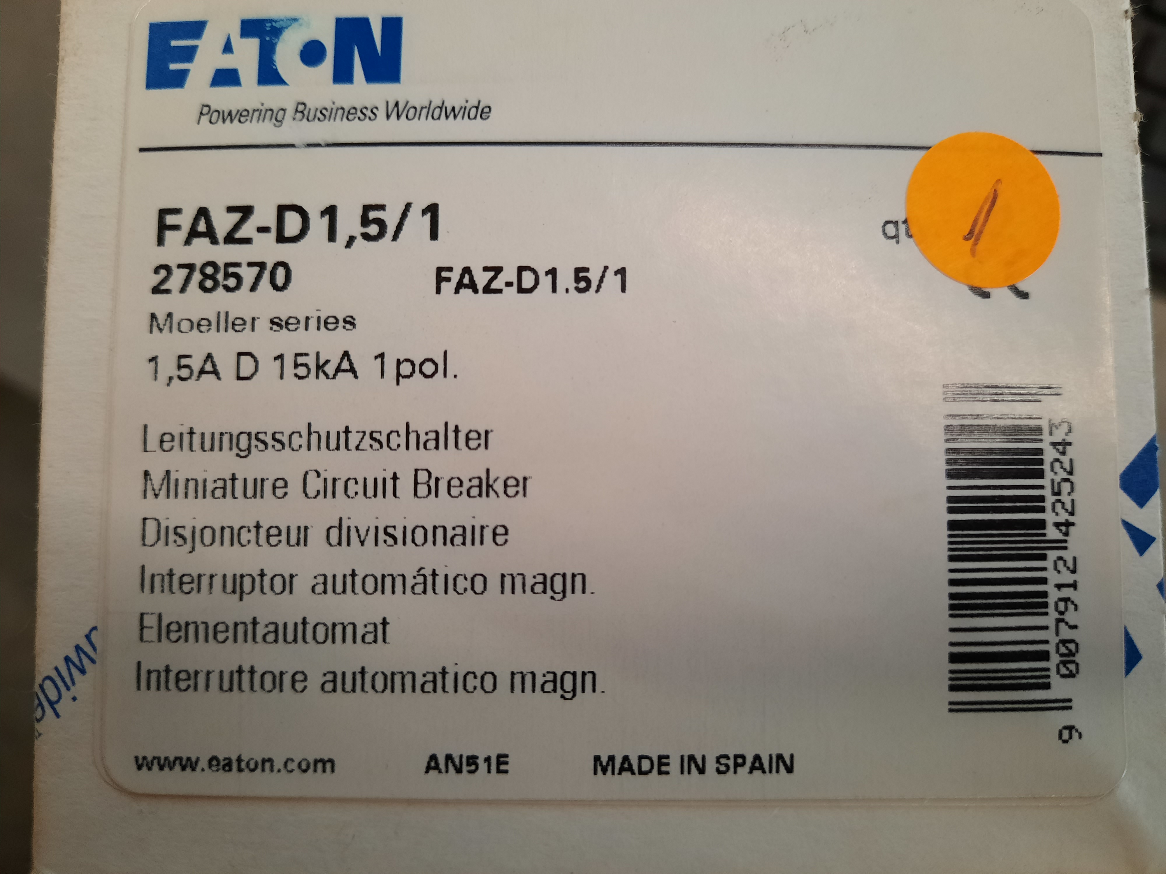 Eaton FAZ-D1.5/1 Supplementary Protector