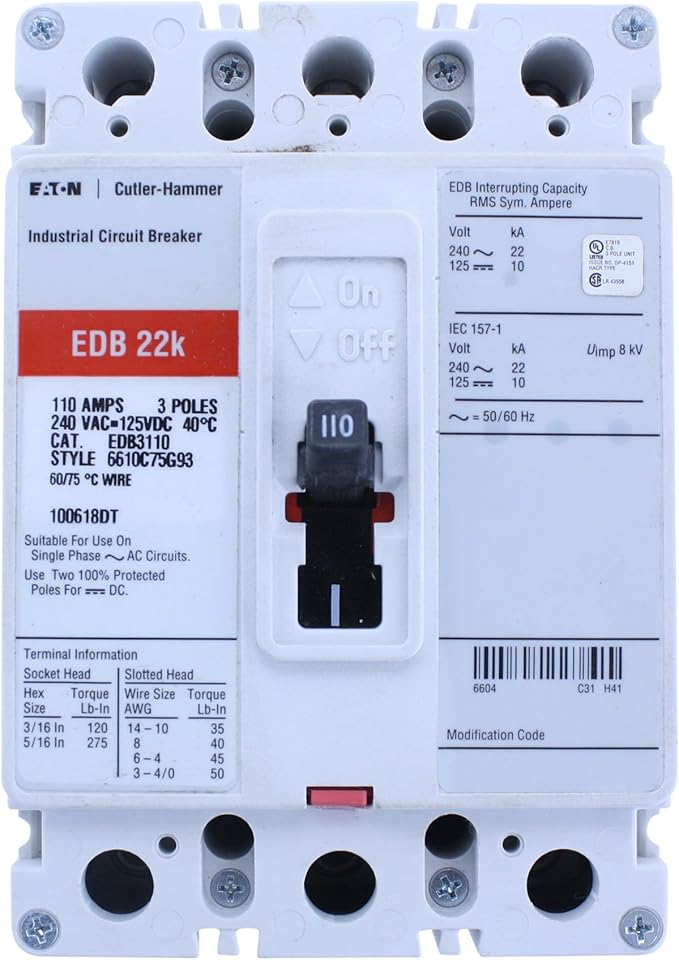 Eaton EDB3110 Non-Interchangeable Trip Circuit Breaker (Used)