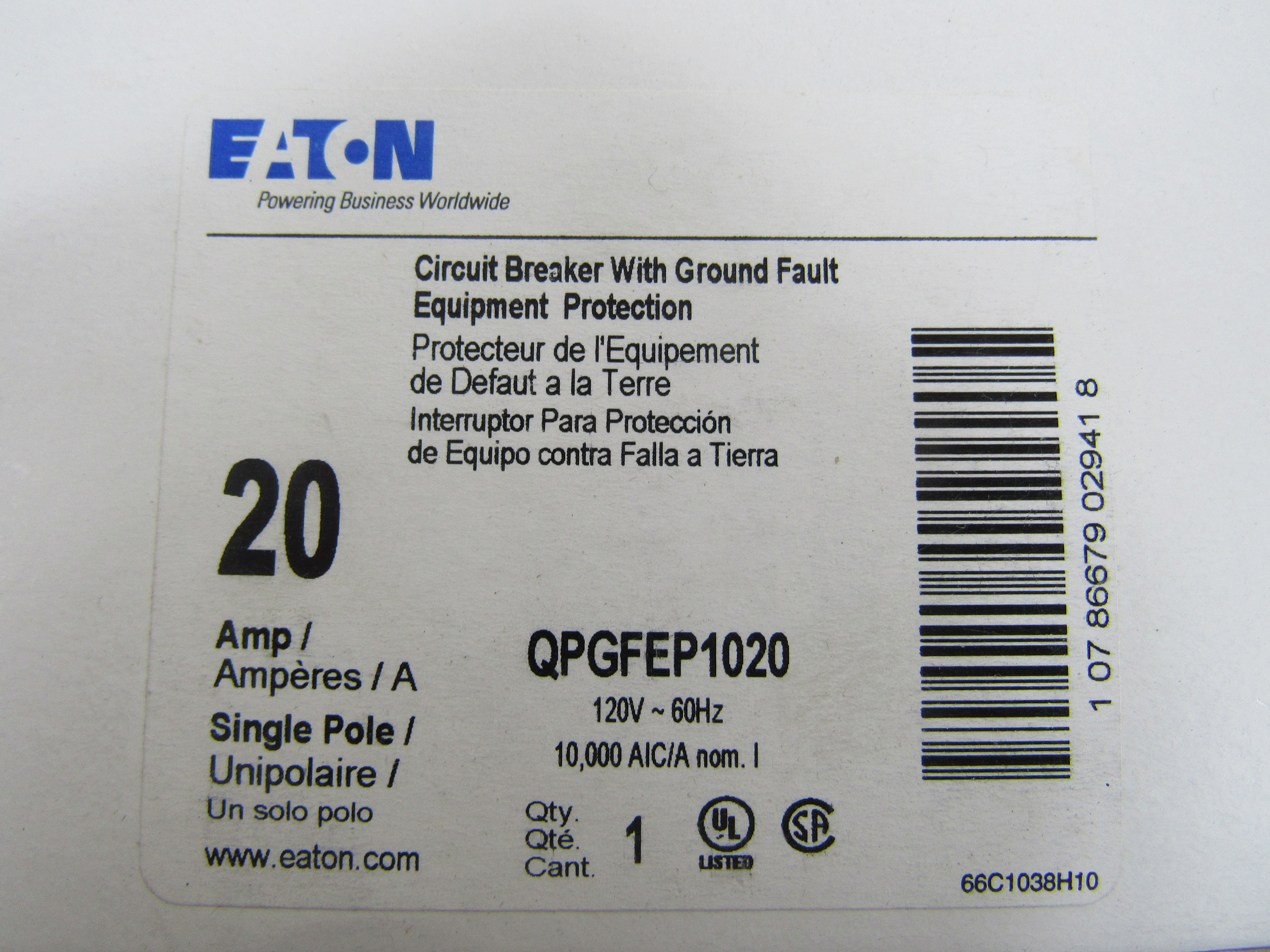Eaton QPGFEP1020 GFCI Circuit Protector