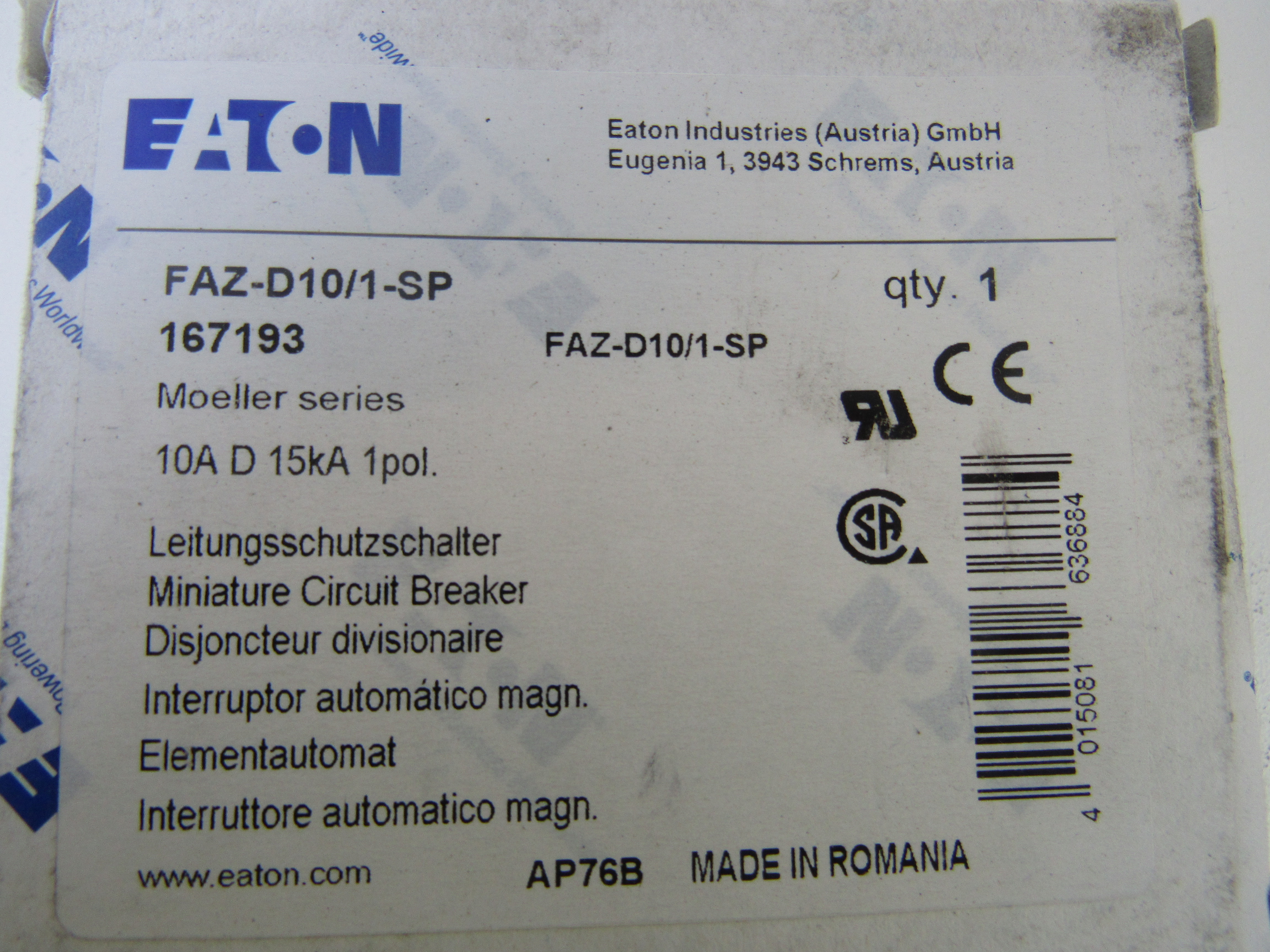 Eaton FAZ-D10/1-SP Supplementary Protector