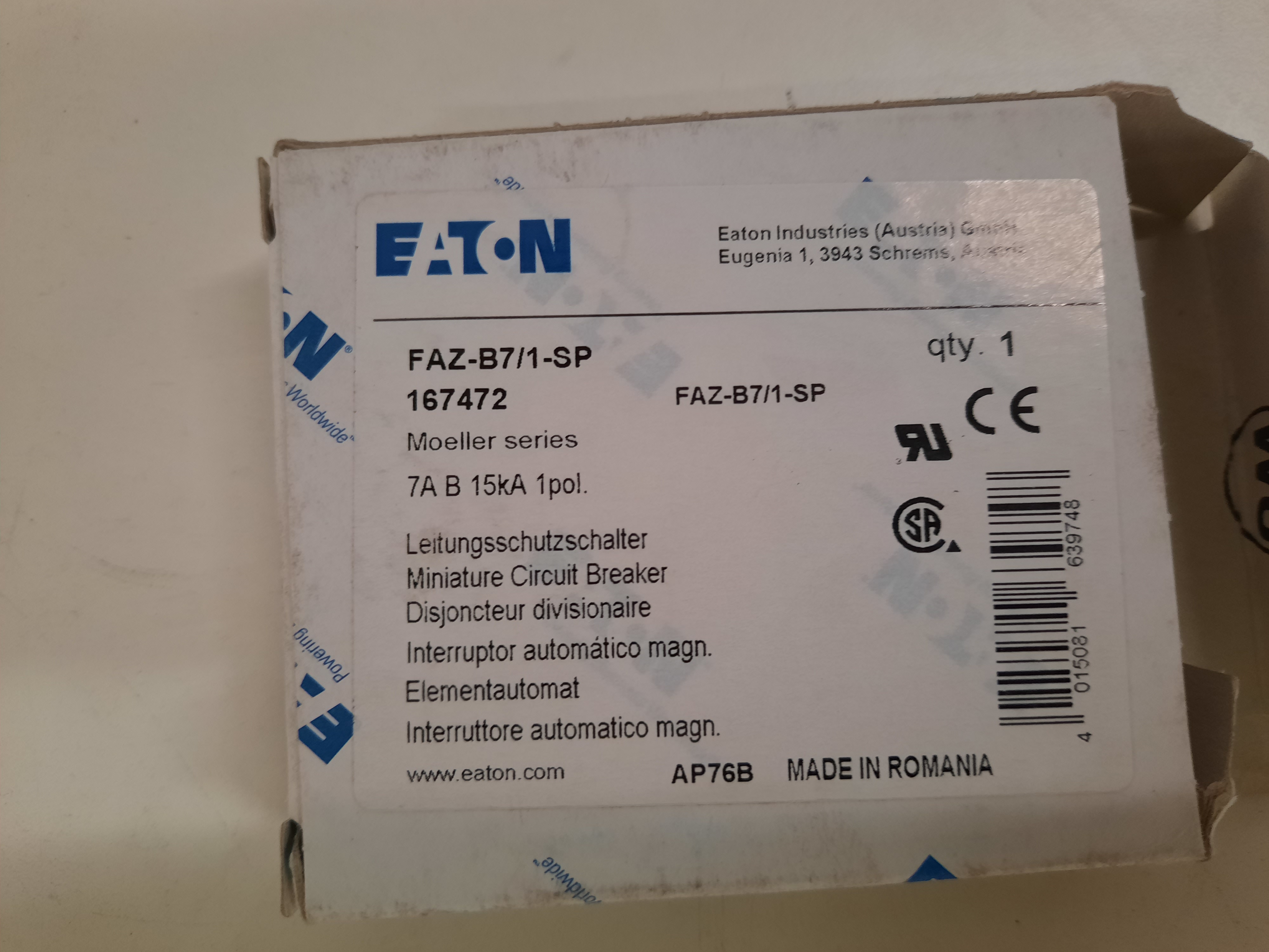Eaton FAZ-B7/1-SP Supplementary Protector