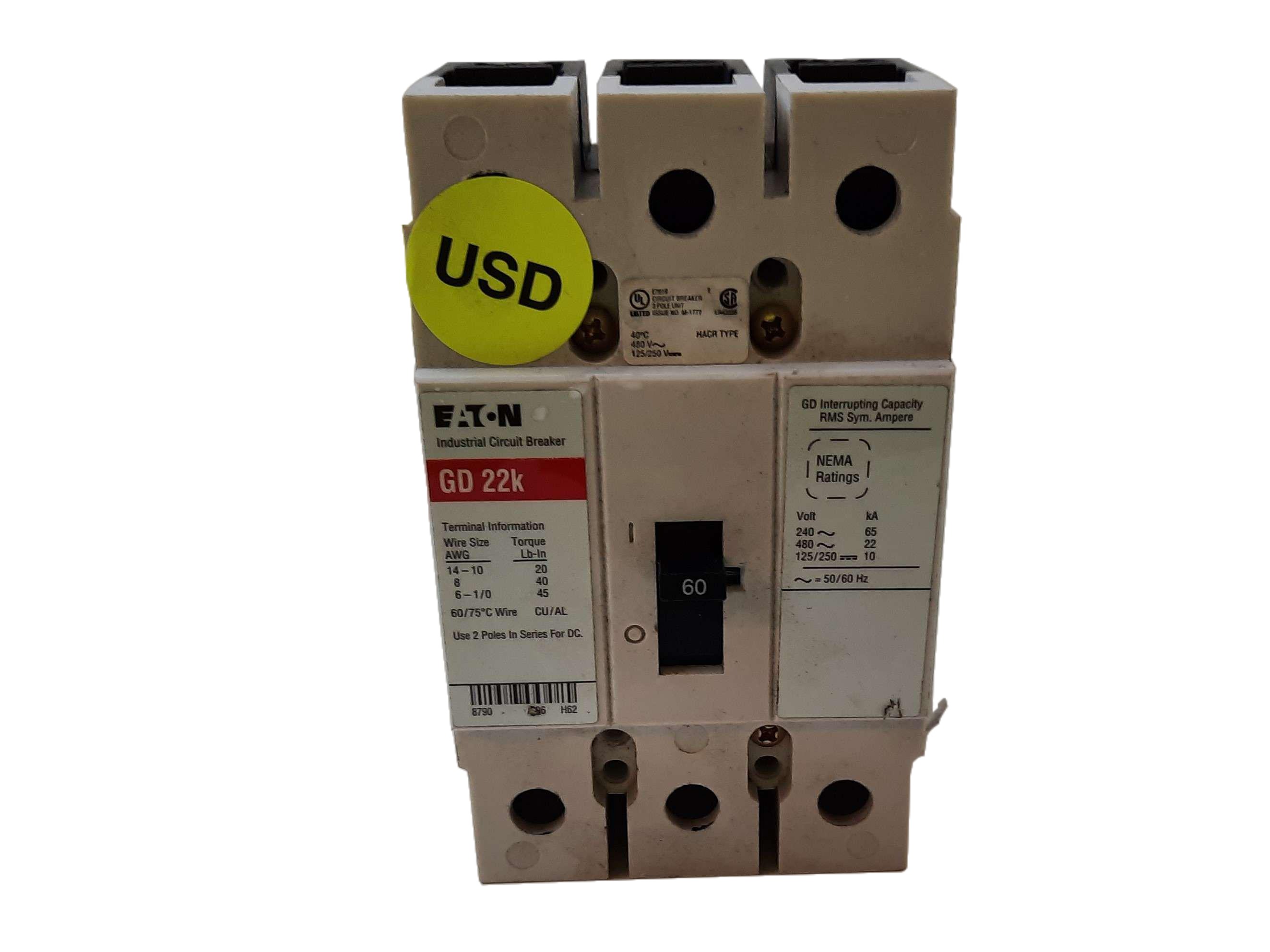 Eaton GD3060 Molded Case Circuit Breaker (Used)