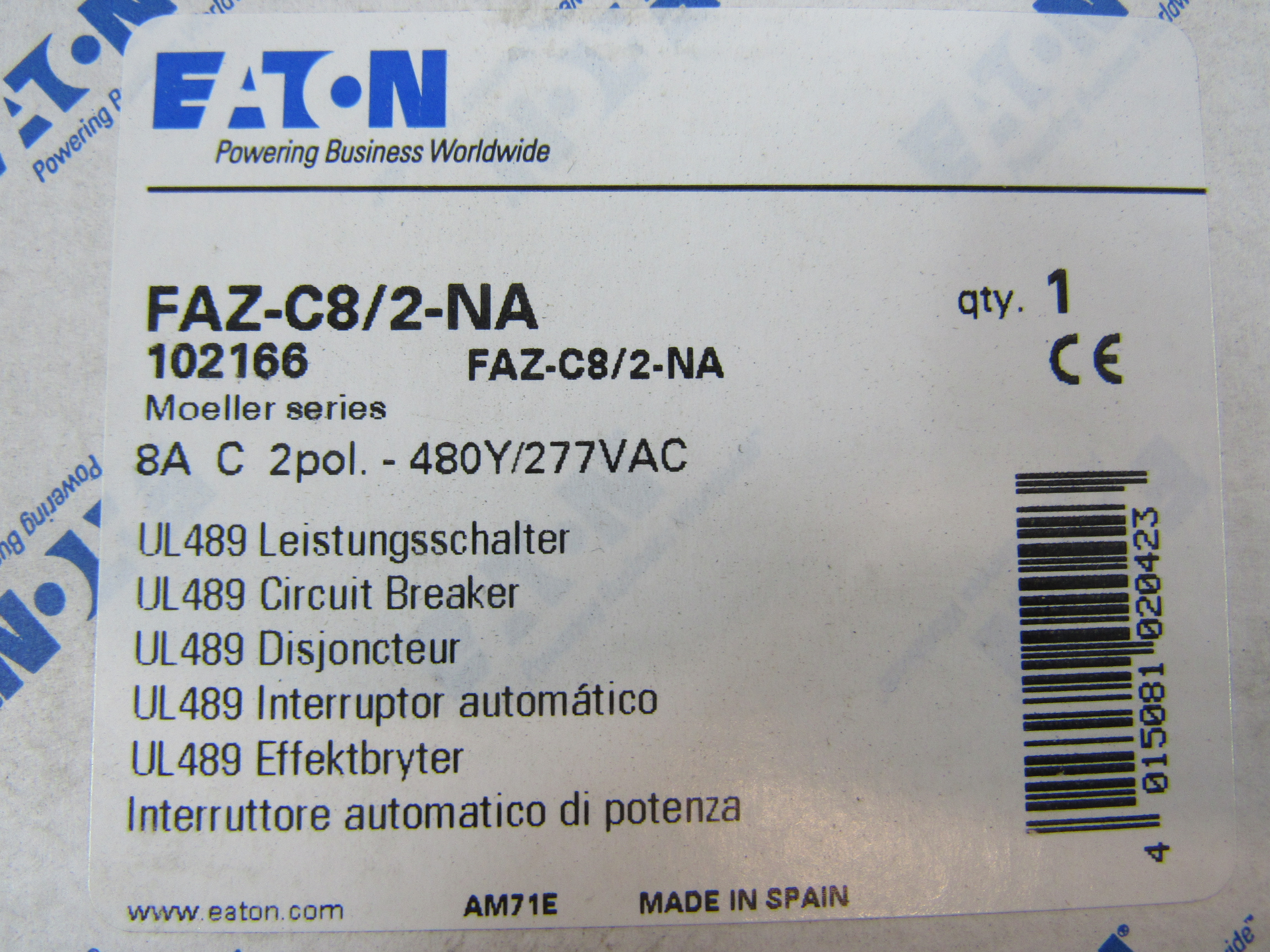 Eaton FAZ-C8/2-NA Miniature Circuit Breaker