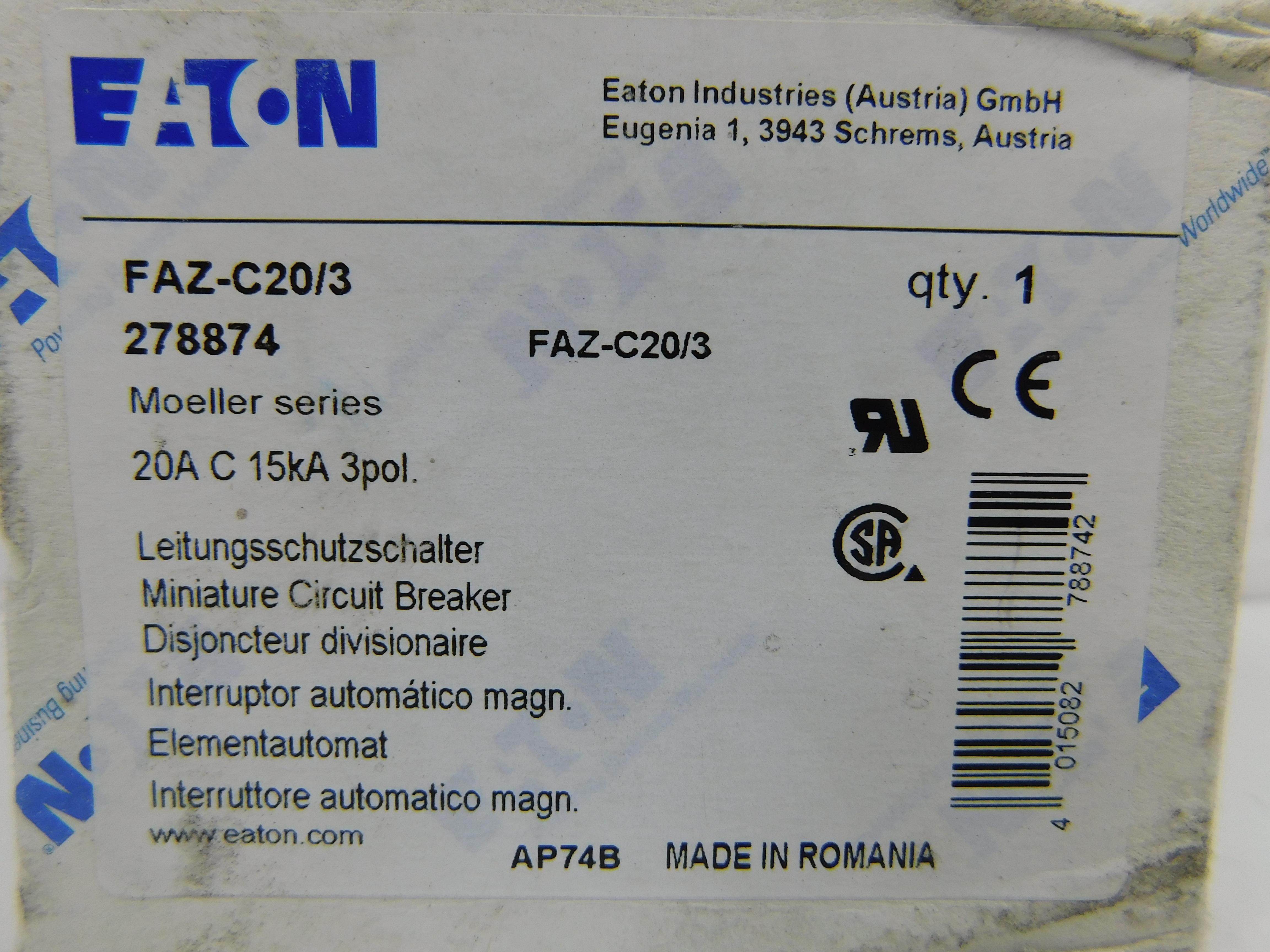 Eaton FAZ-C20/3 Supplementary Protector