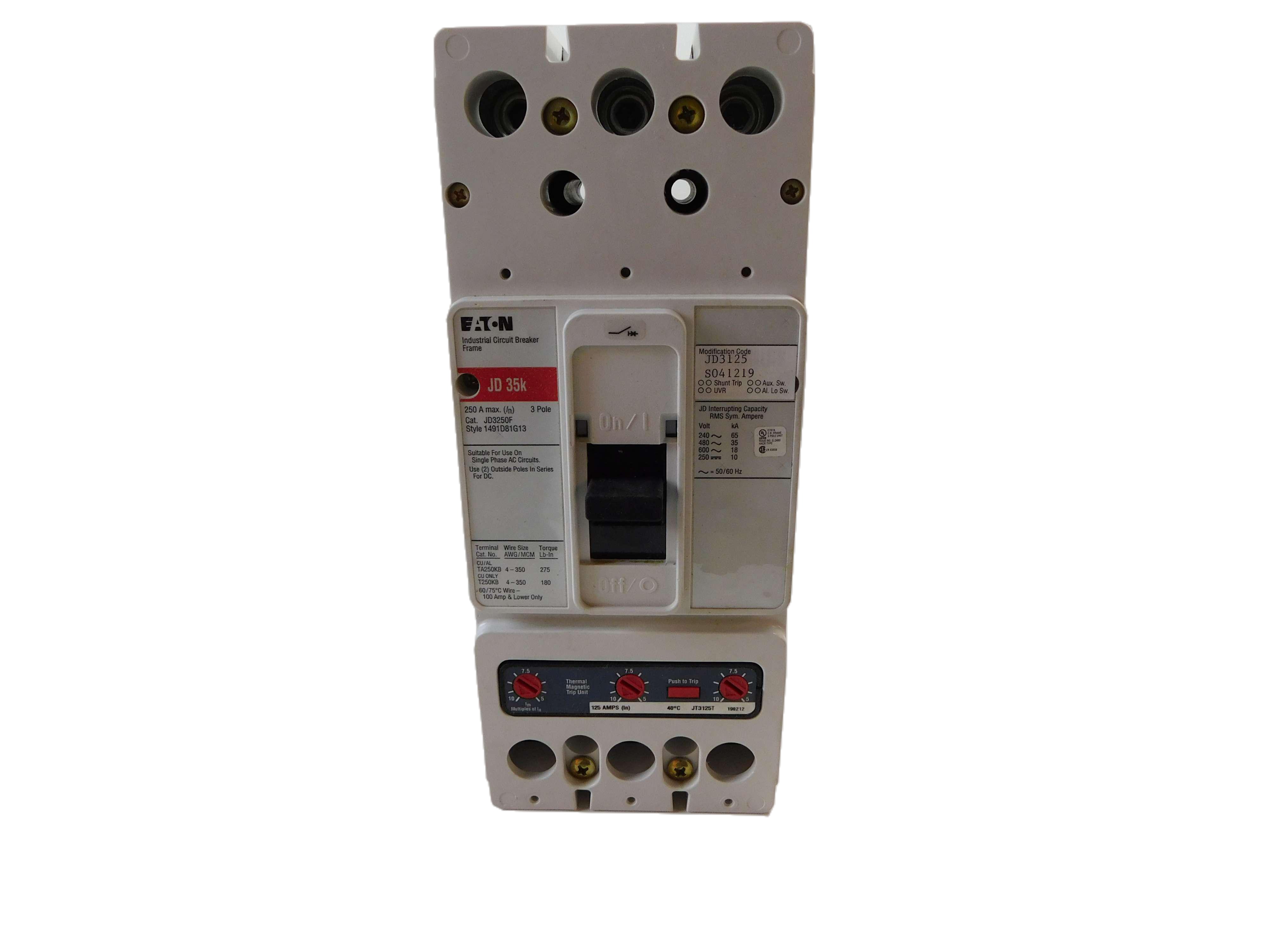 Eaton JD3125 Interchangeable Trip Circuit Breaker