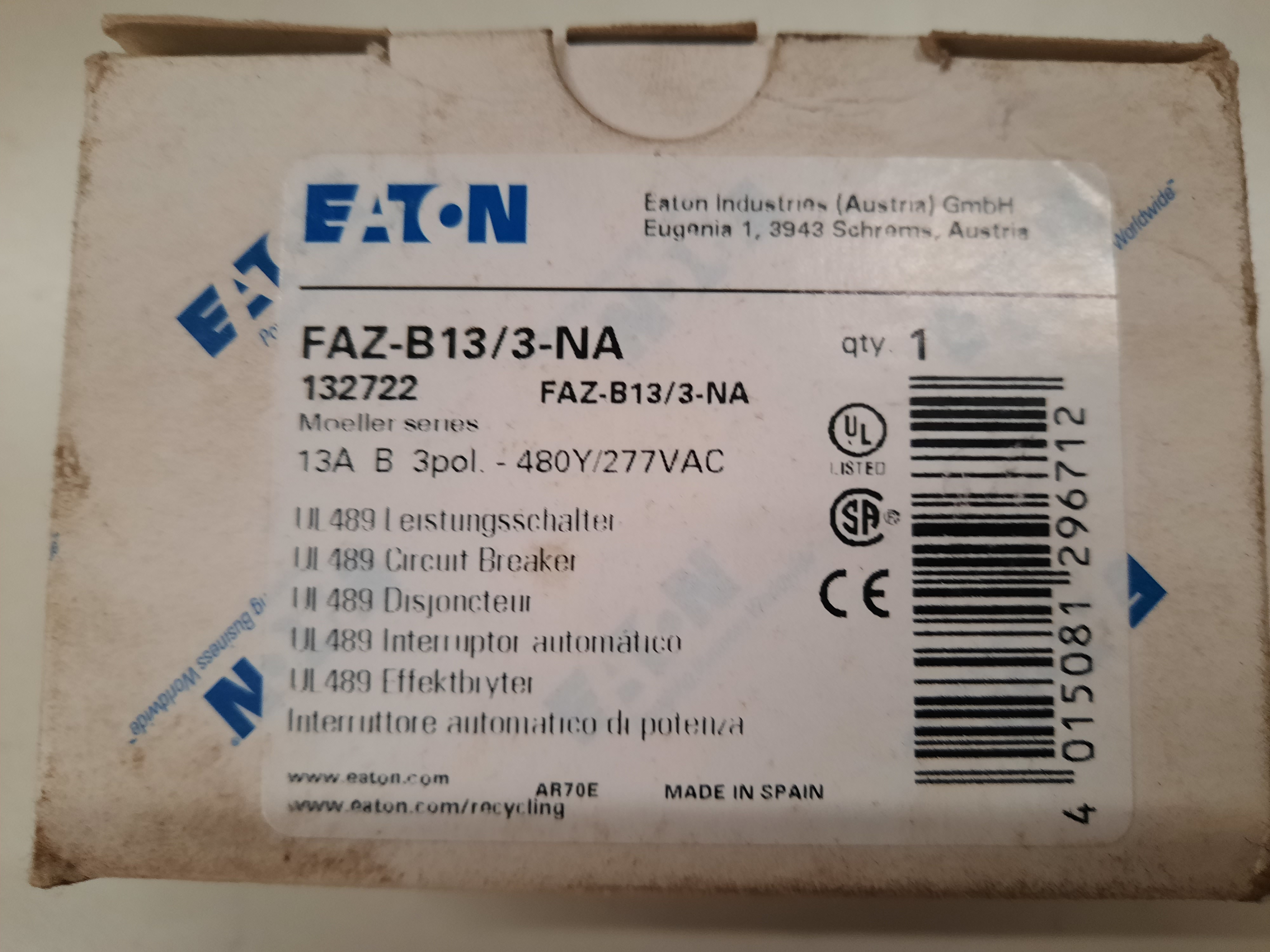 Eaton FAZ-B13/3-NA Miniature Circuit Breaker
