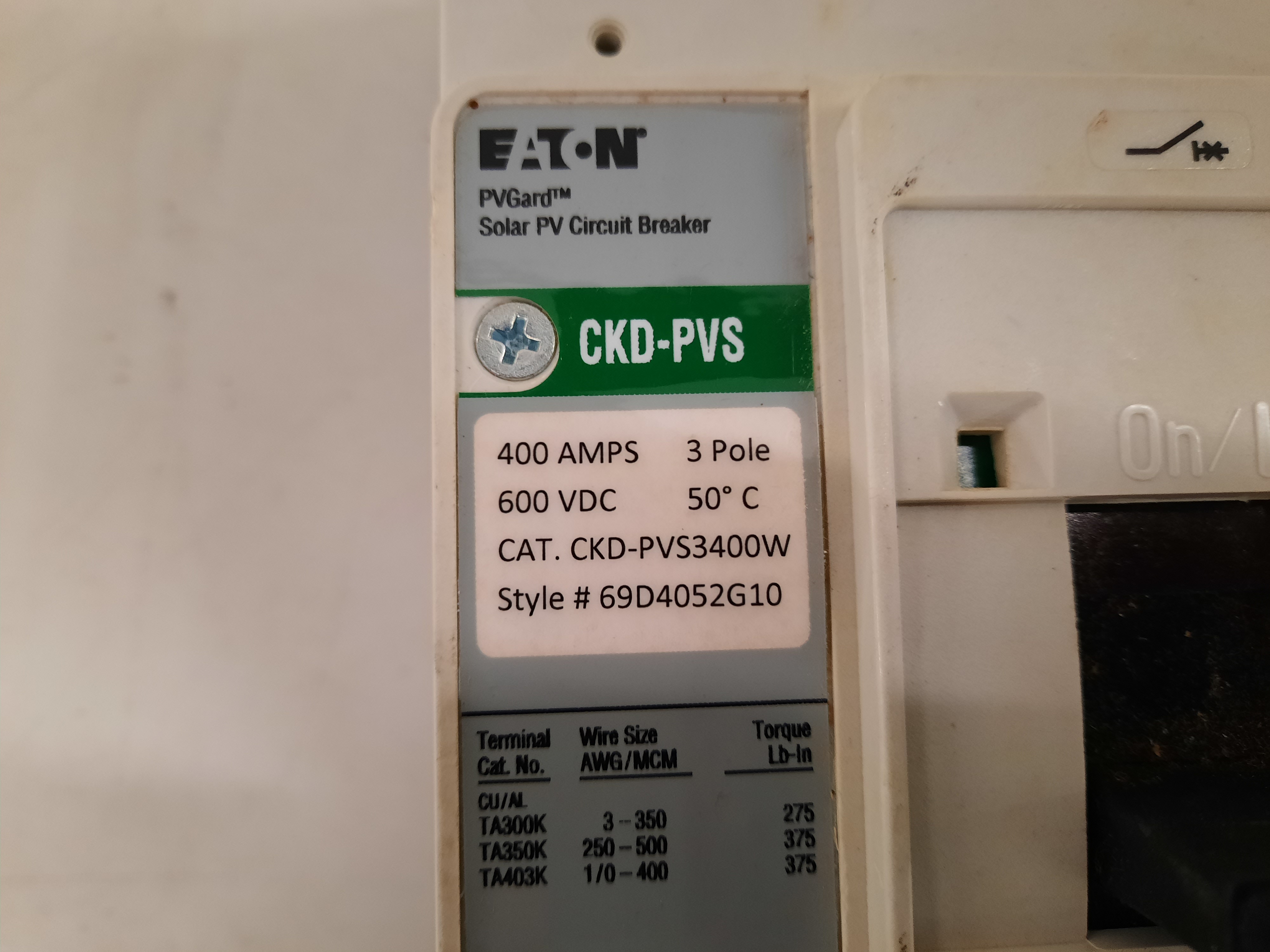Eaton CKD-PVS3400W Molded Case Breakers MCCBs (Repackaged)