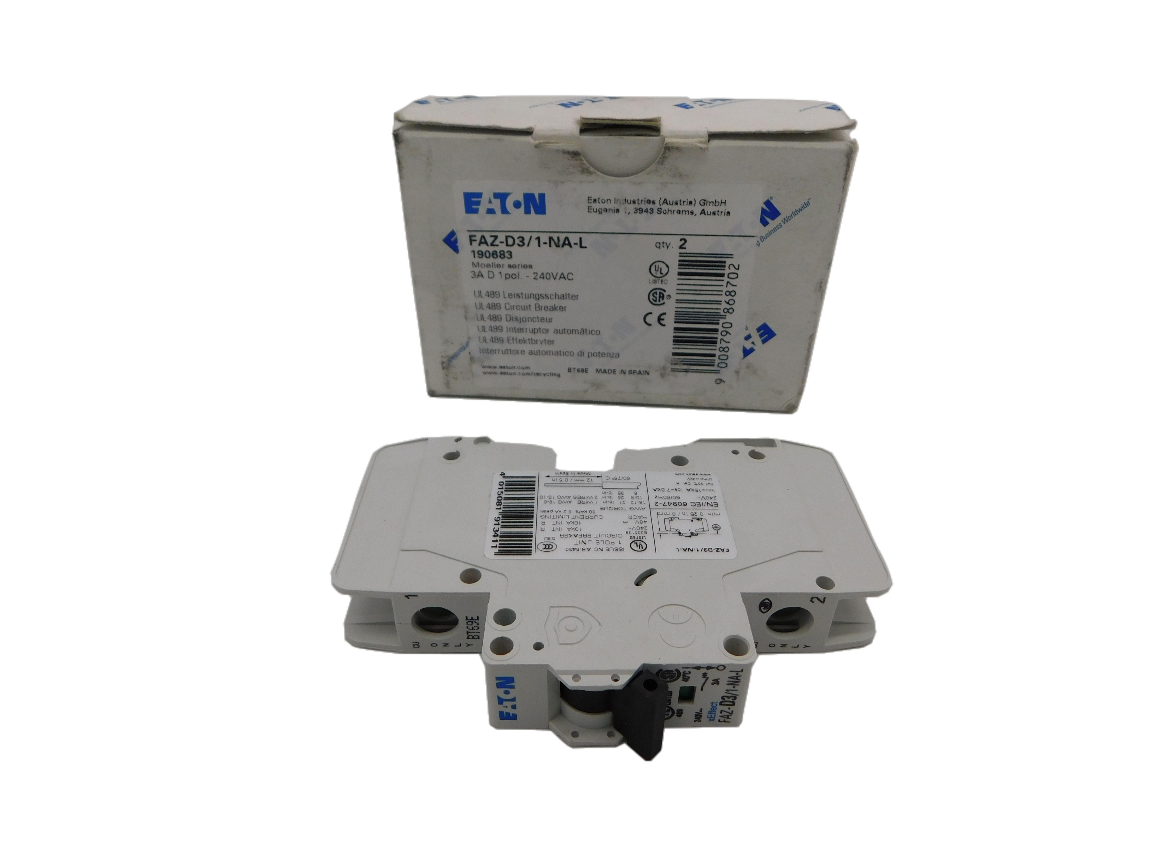 Eaton FAZ-D3/1-NA-L Din Rail Mounted Circuit Breakers