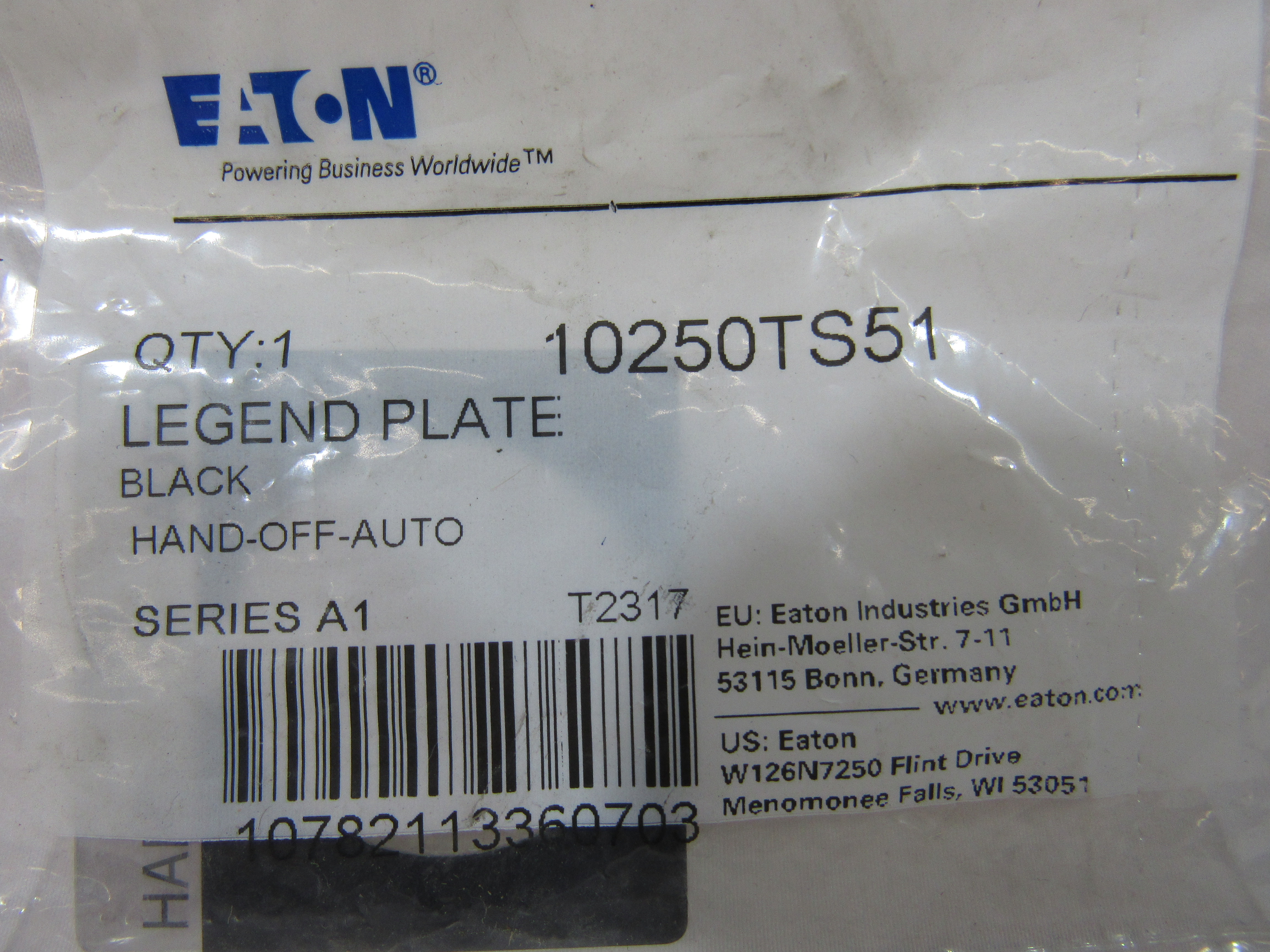 Eaton 10250TS51 Pushbutton Legend Plate