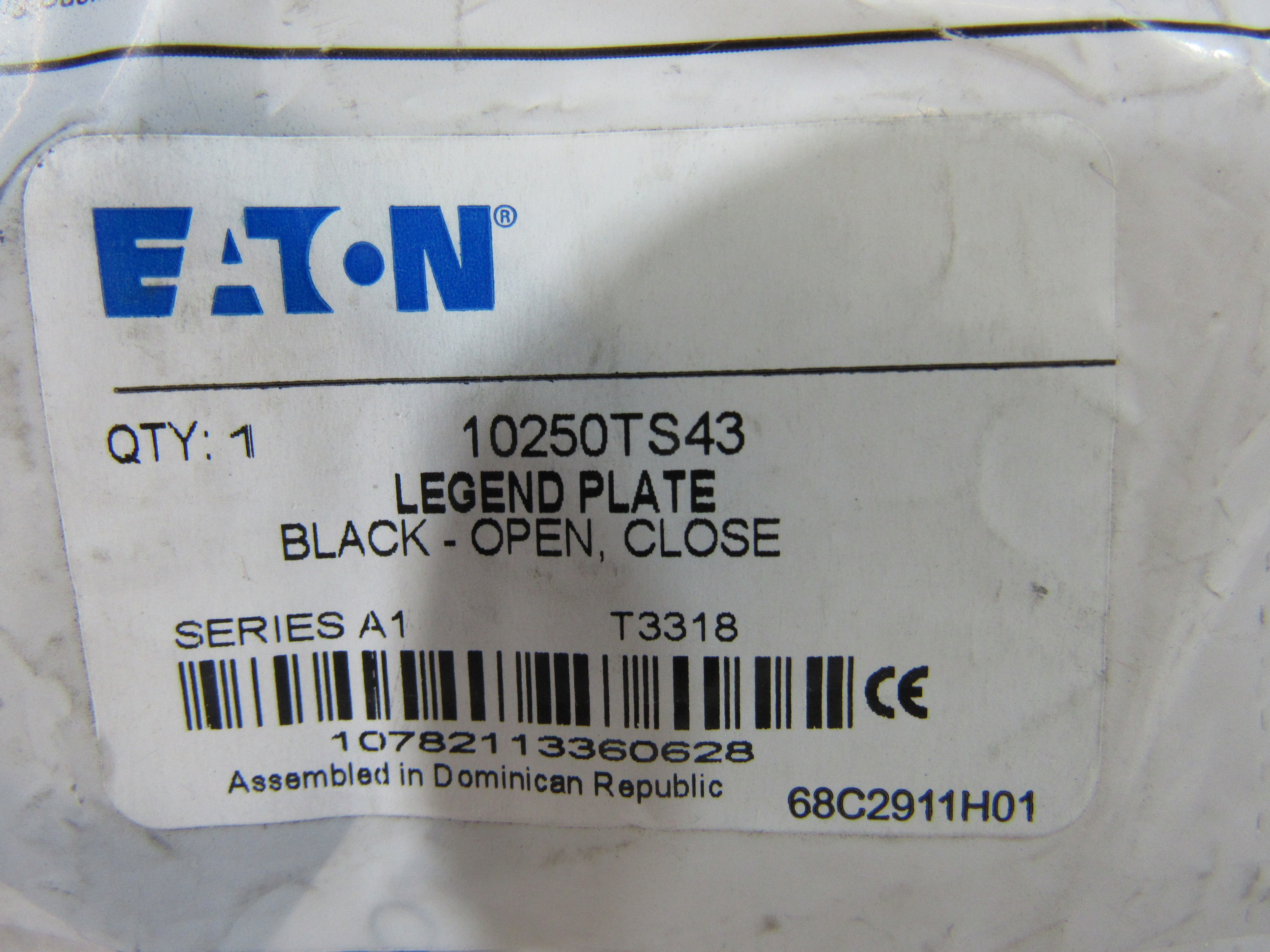 Eaton 10250TS43 Pushbutton Legend Plate