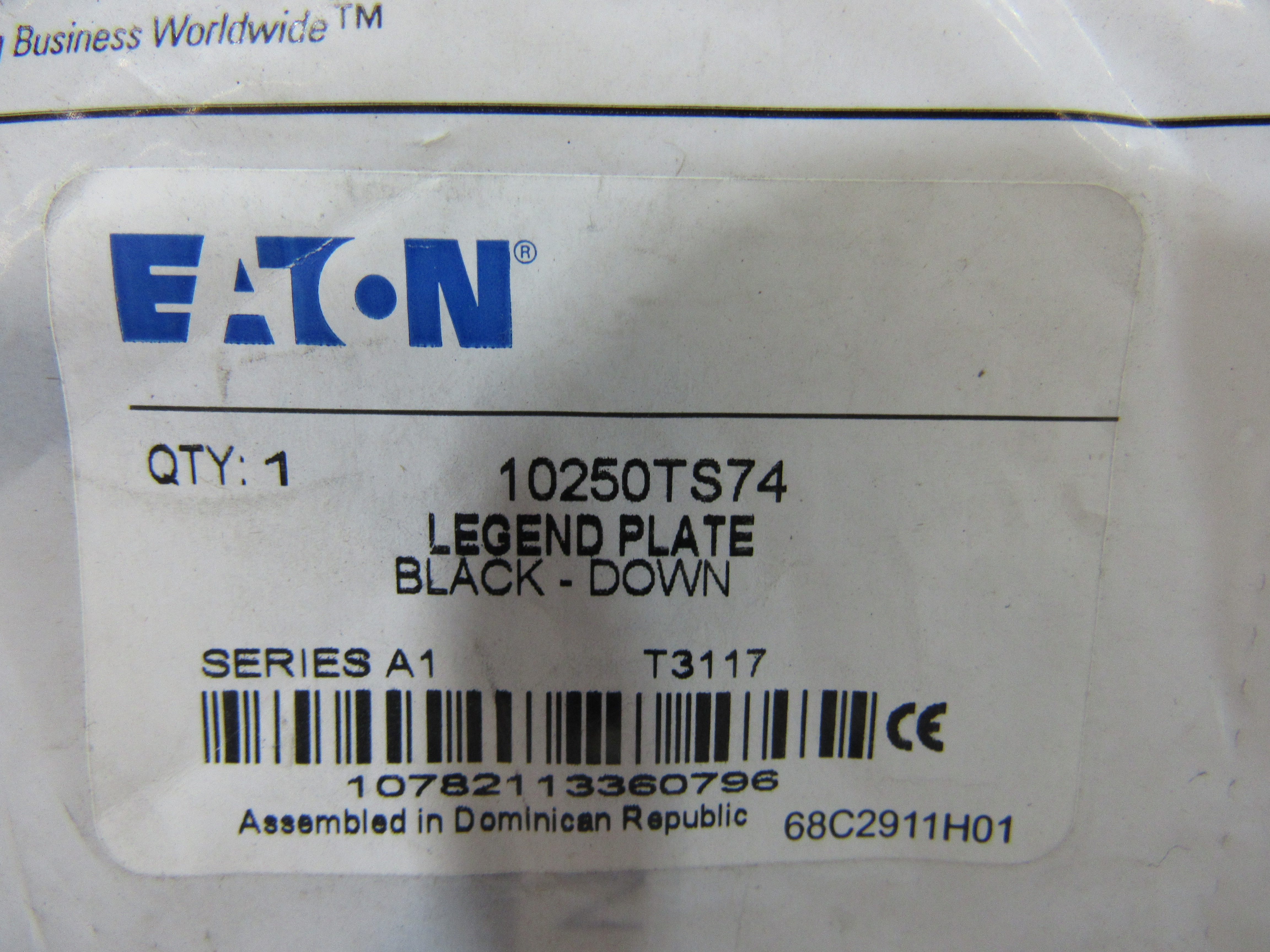 Eaton 10250TS74 Pushbutton Legend Plate