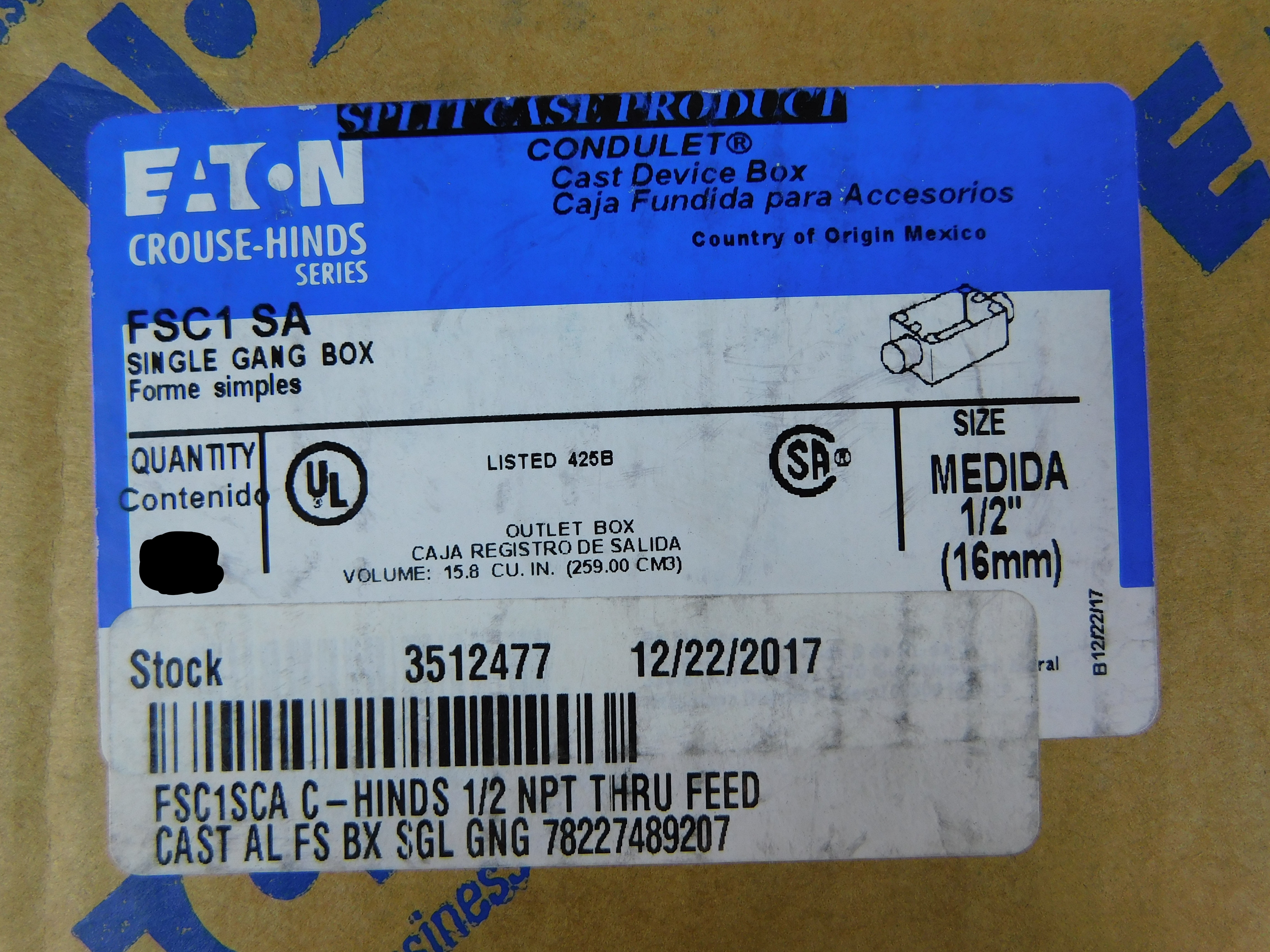 Crouse-Hinds FSC1-SA Cast Device Box