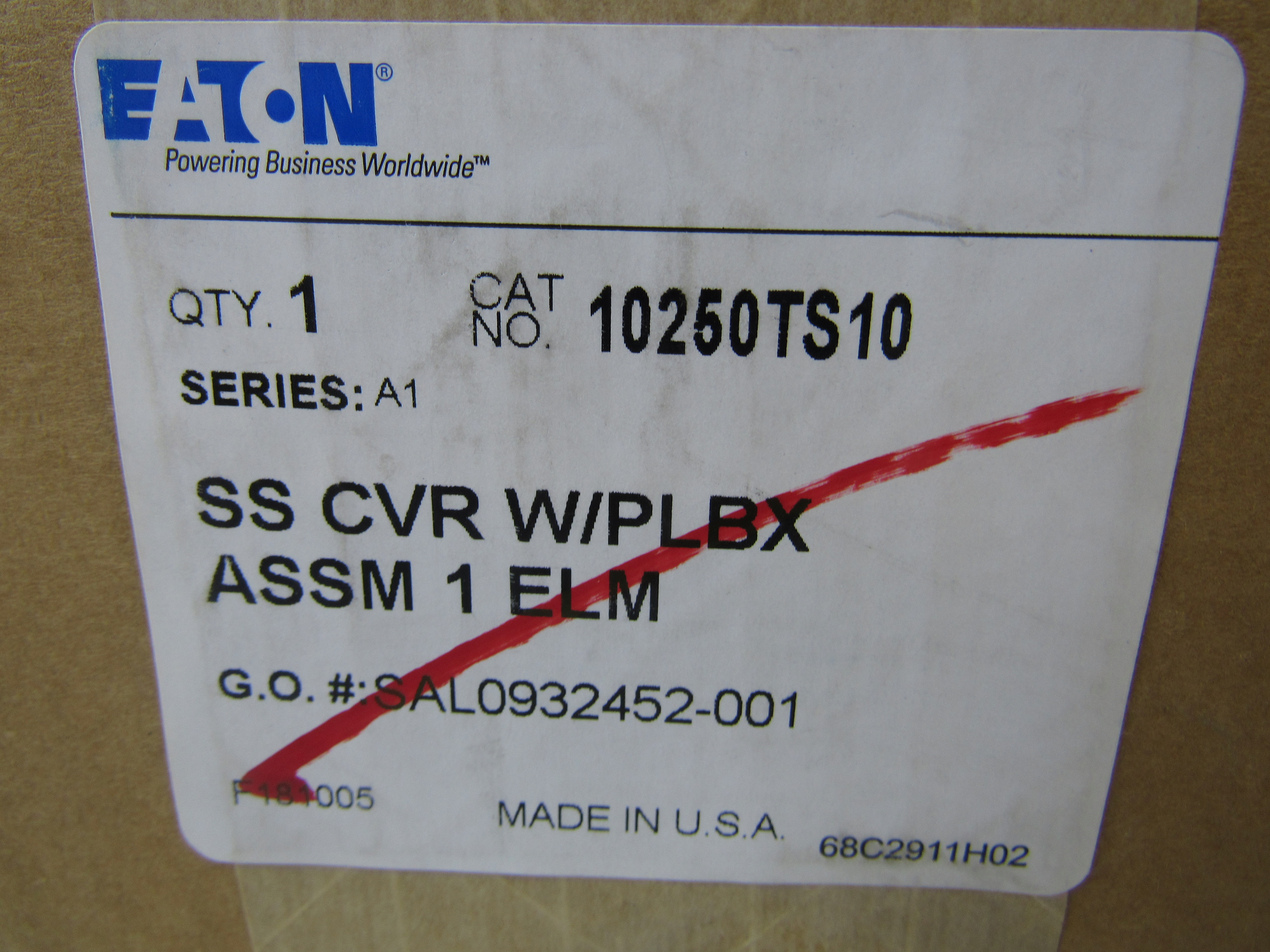 Eaton 10250TS10 Pushbutton Cover