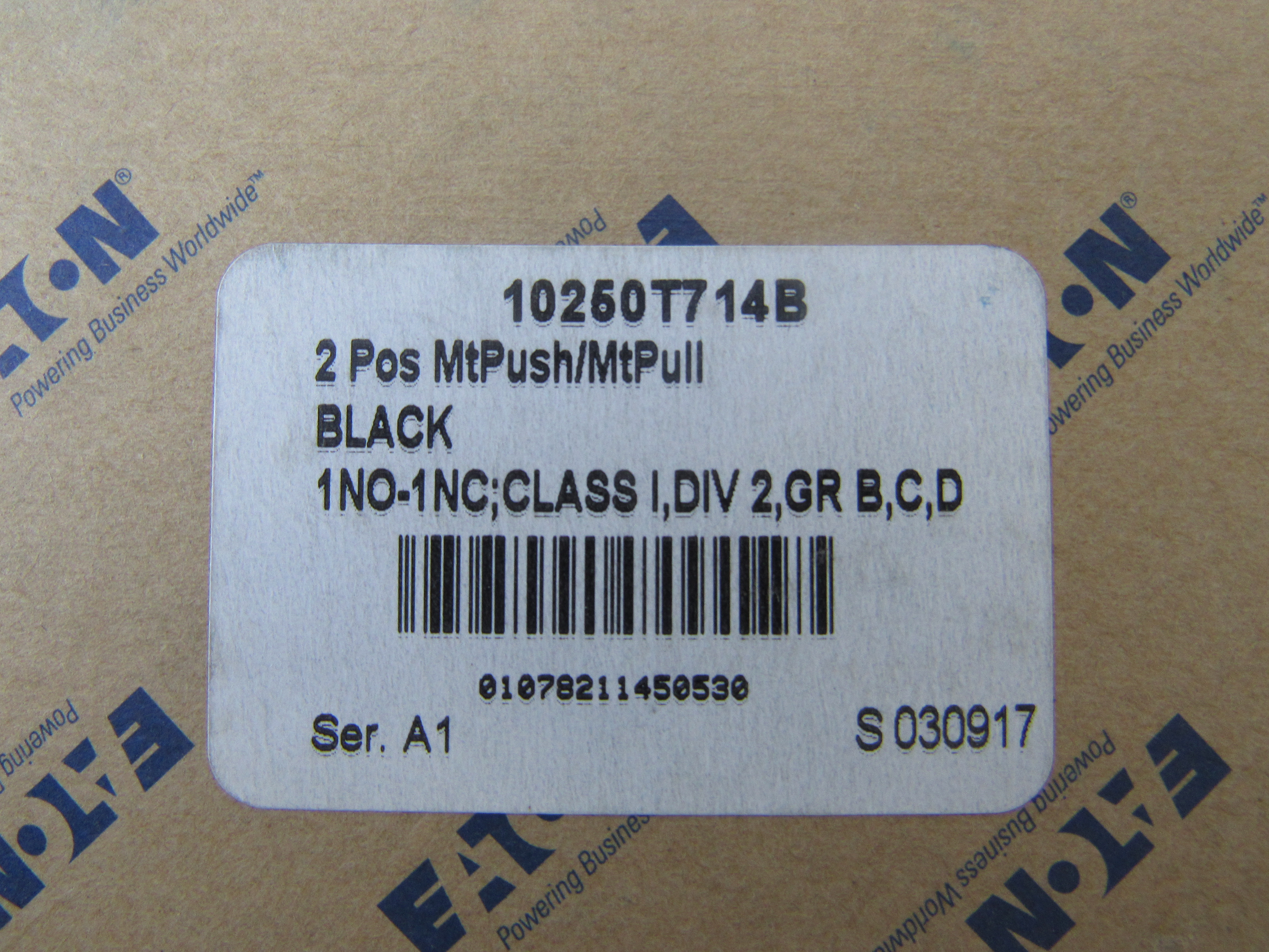 Eaton 10250T714B Pushbuttons Non-Illuminated 1NO 1NC 2 Position Black