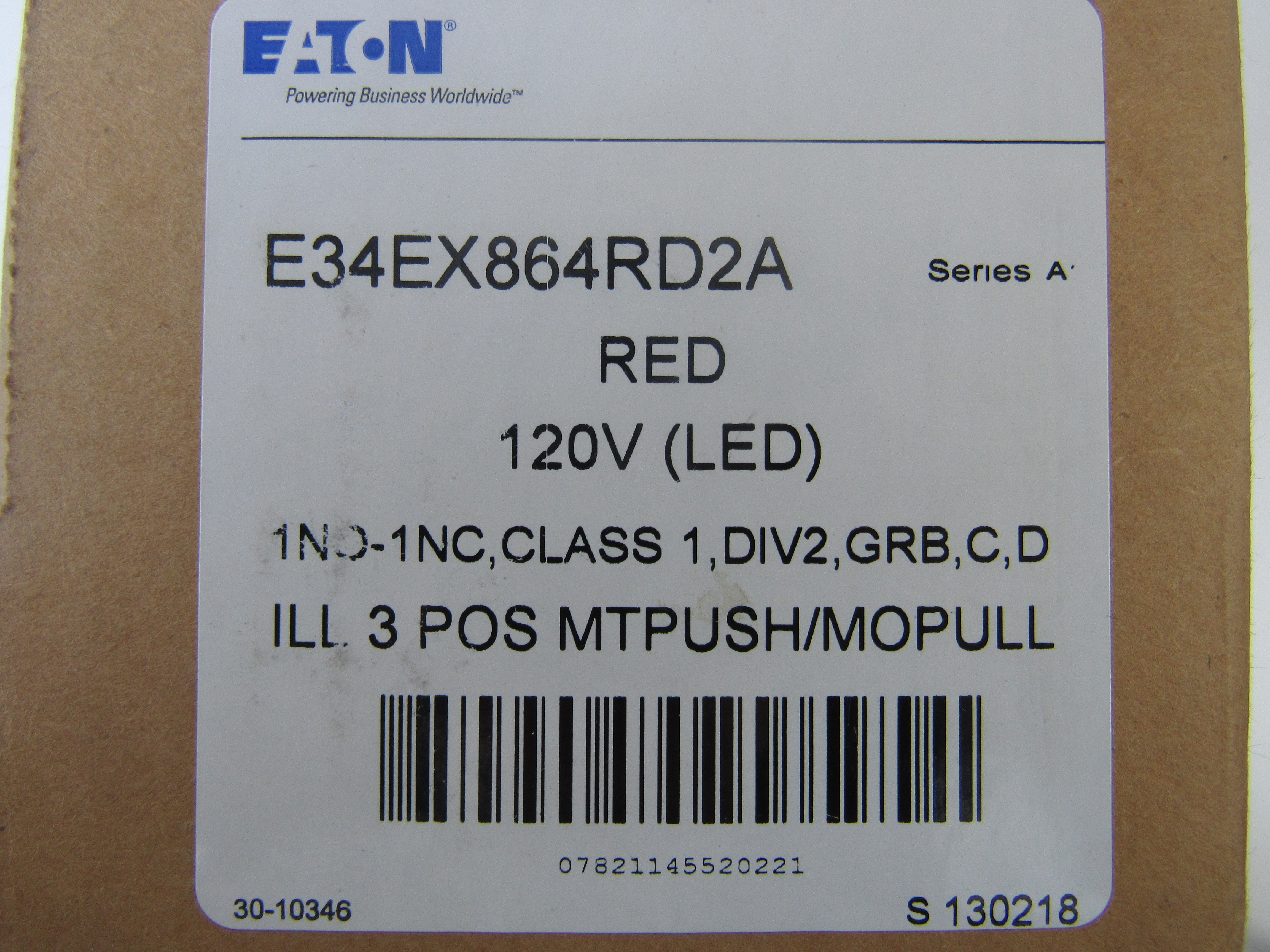 Eaton E34EX864RD2A Pushbuttons Illuminated 120V 1NO 1NC 3 Position Red Push/Pull LED