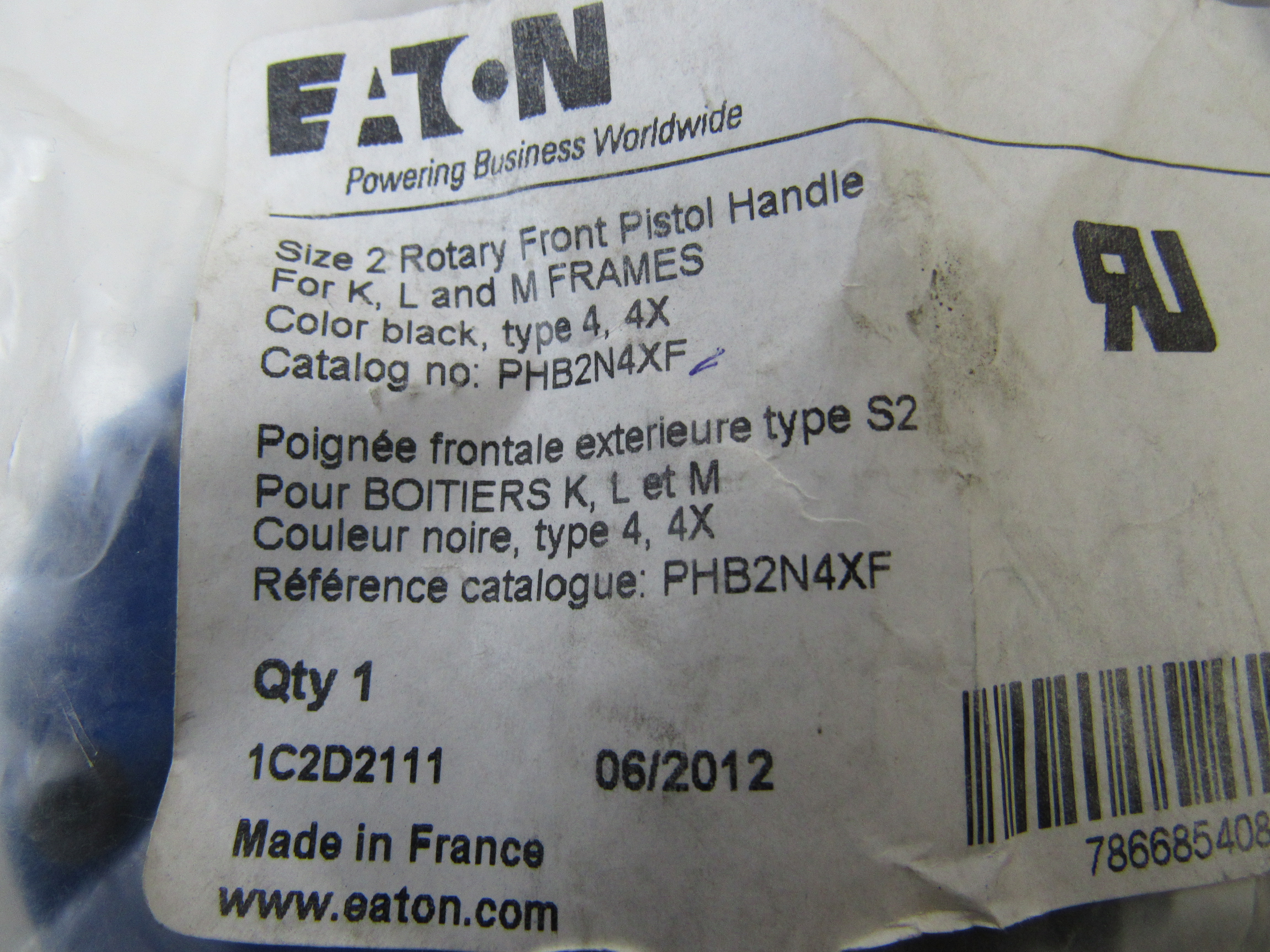 Eaton PHB2N4XF Rotary Disconnect Door Interlocked External Pistol Handle