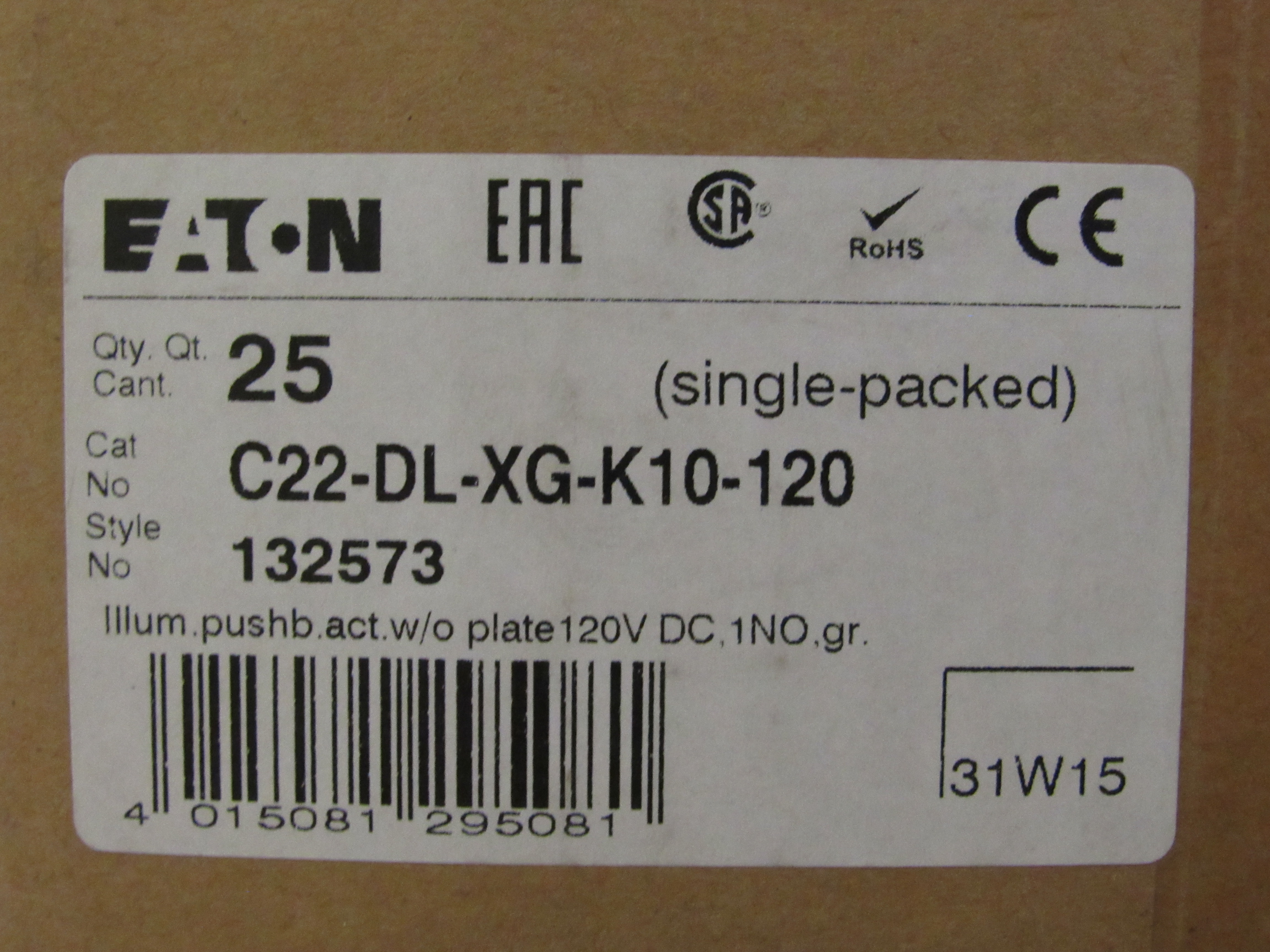 Eaton C22-DL-XG-K10-120 Illuminated Pushbutton
