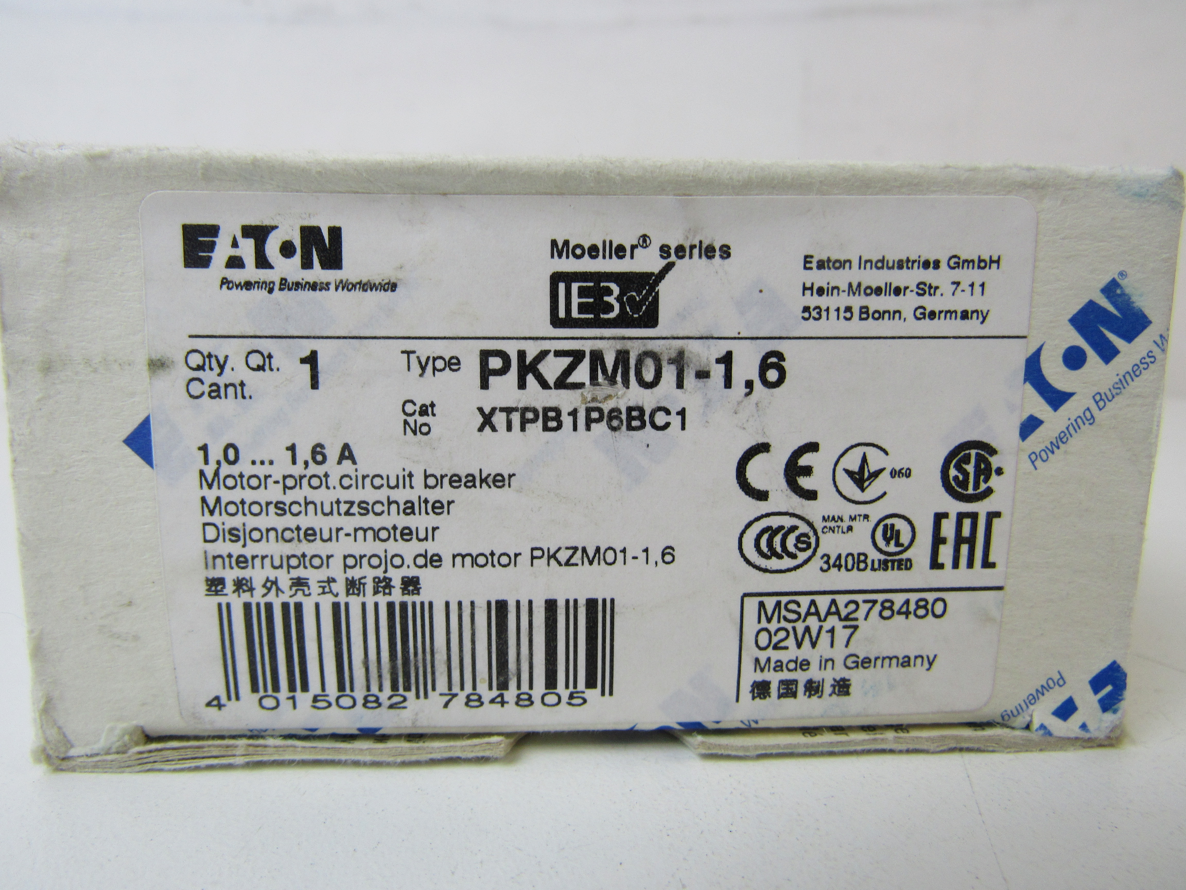 Eaton XTPB1P6BC1 Pushbutton Manual Motor Protector