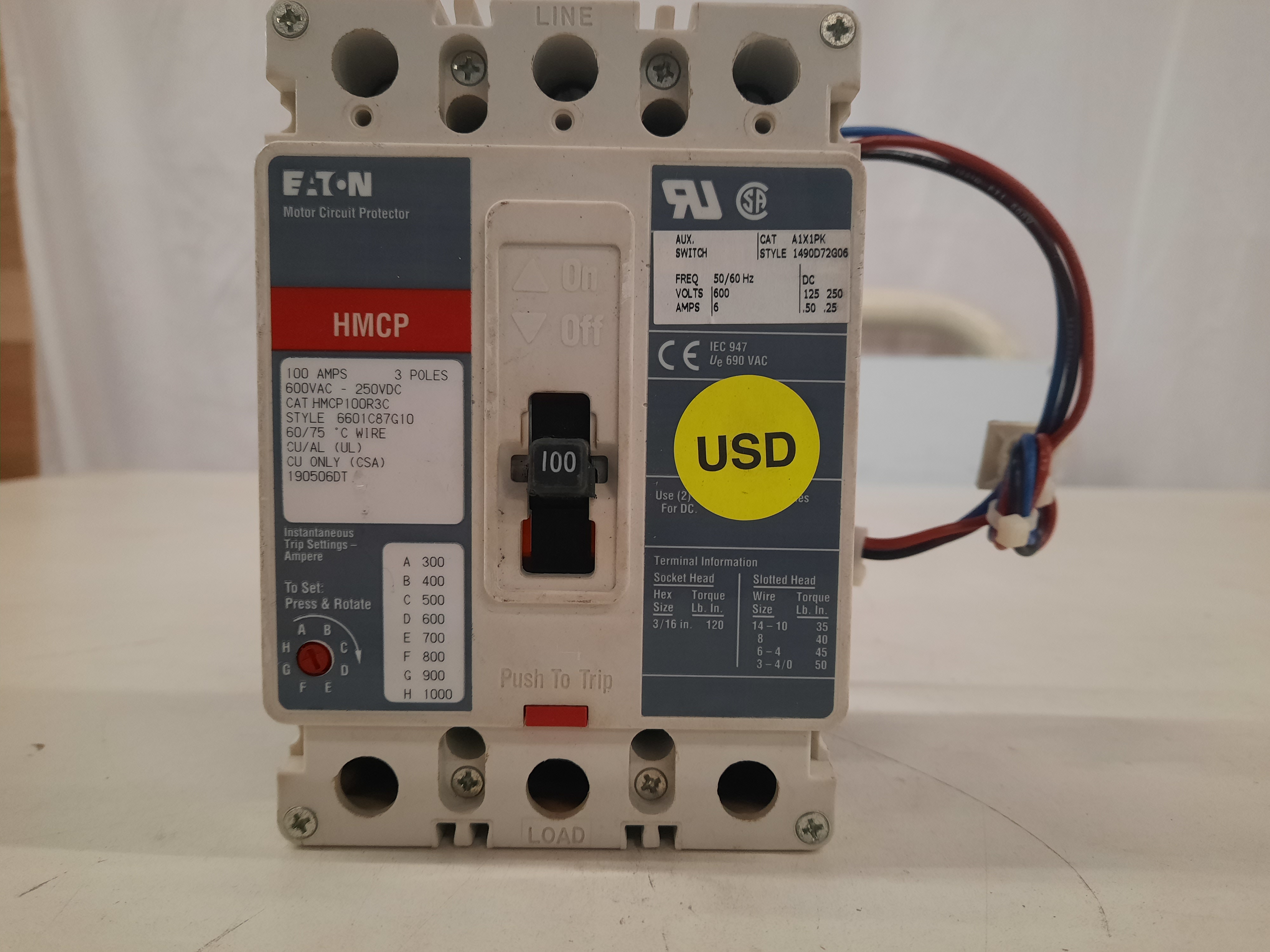 Eaton HMCP100R3CA06 Manual Motor Protectors 3P 100A 600V 50/60Hz (Used)