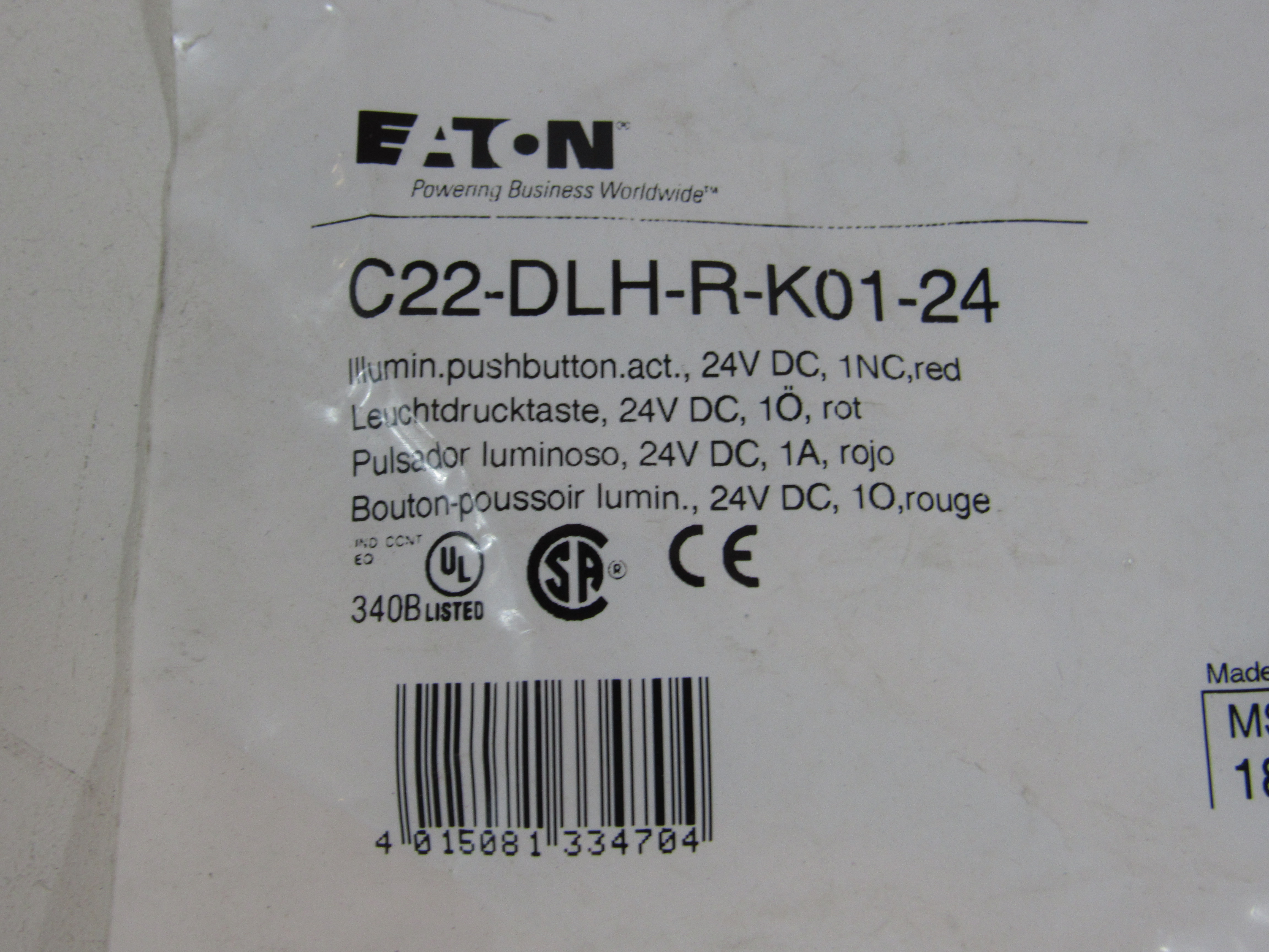 Eaton C22-DLH-R-K01-24 Illuminated Pushbutton