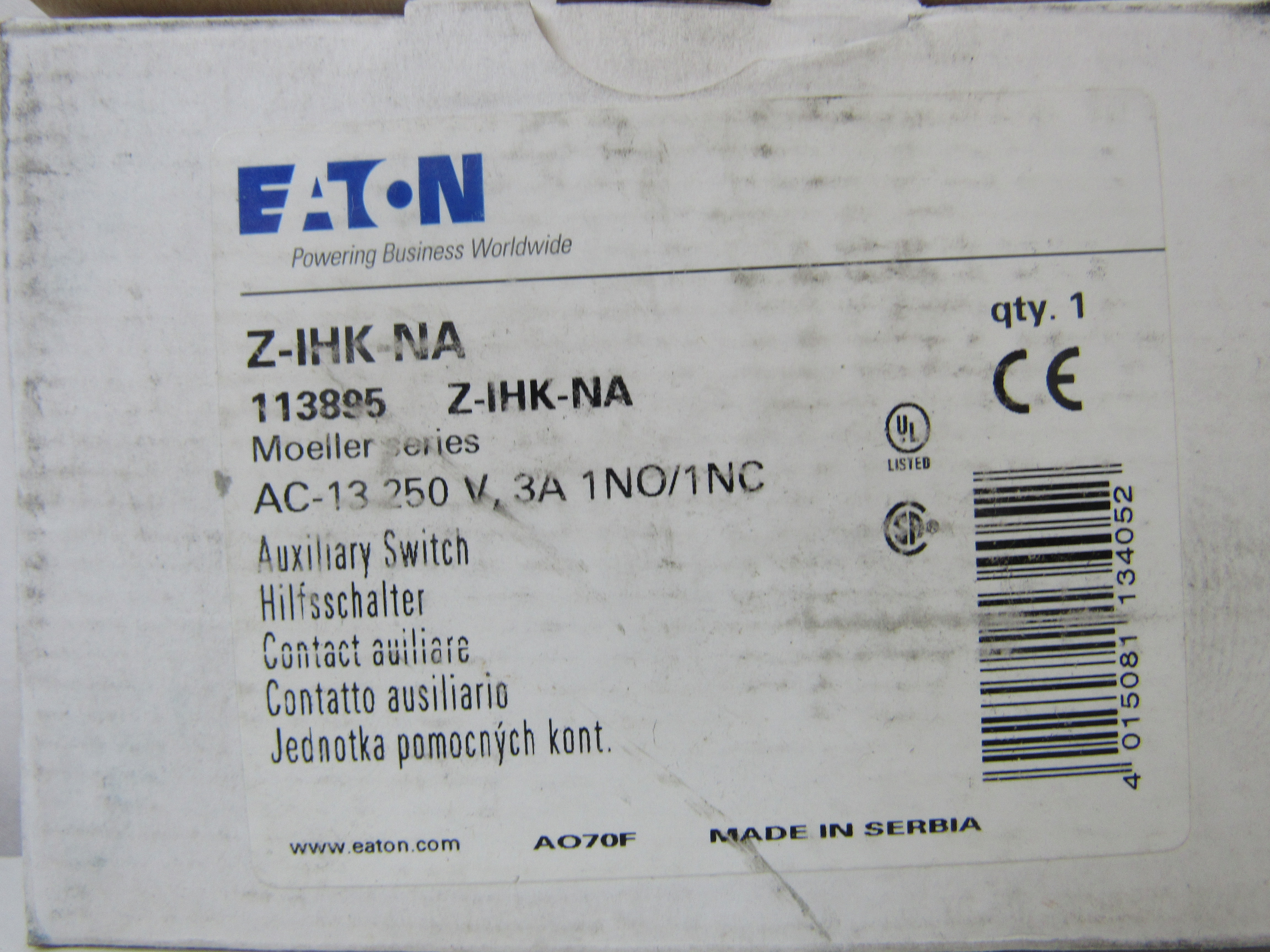 Eaton Z-IHK-NA Circuit Breaker Auxiliary Contact