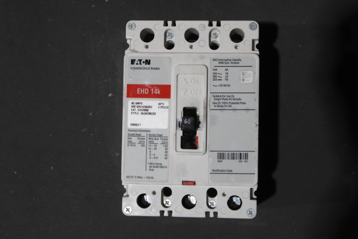 Eaton EHD3060 Non-Interchangeable Trip Circuit Breaker (Damaged, For Parts or Repair)