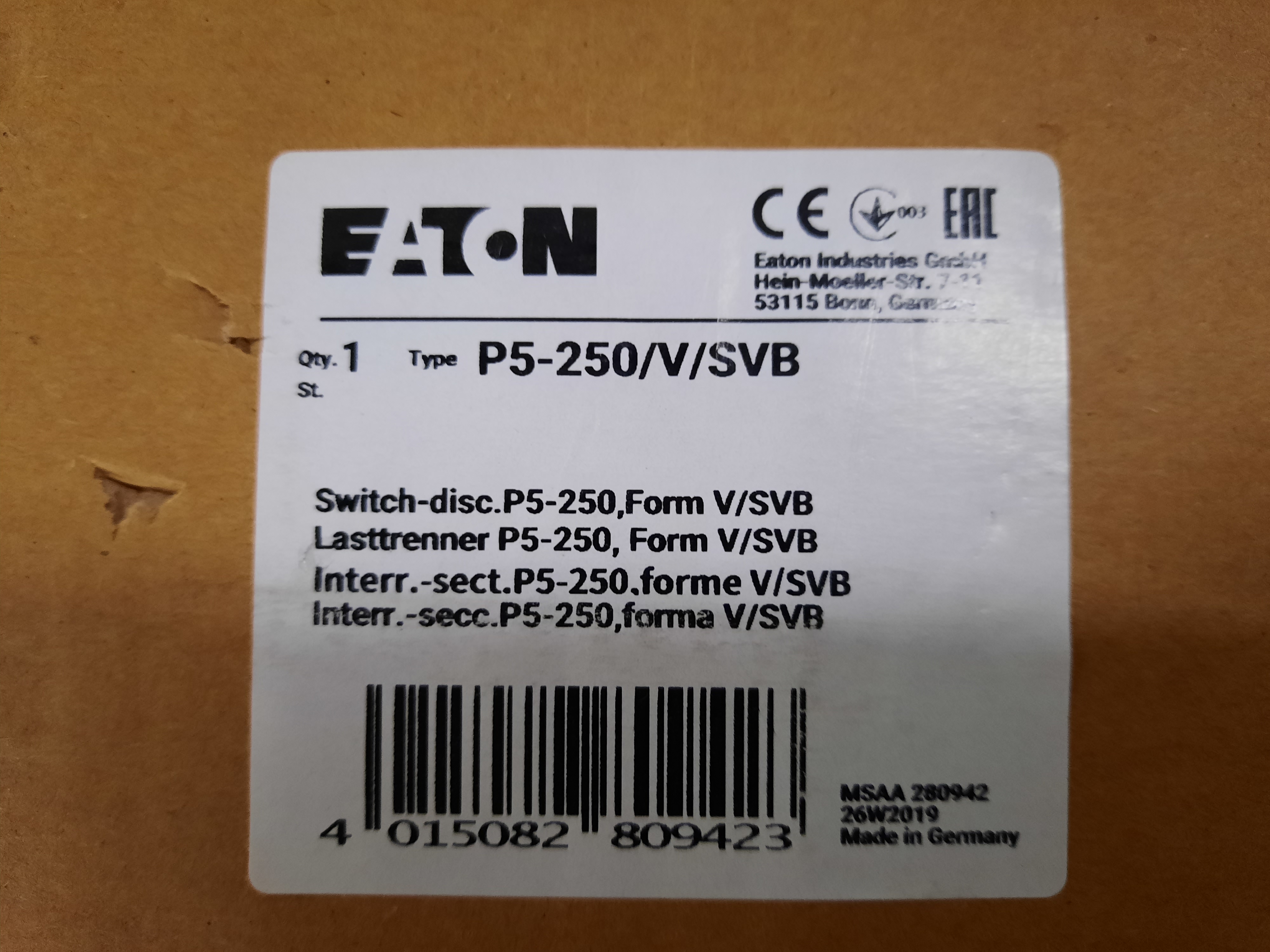 Eaton P5-250/V/SVB Rotary Switches