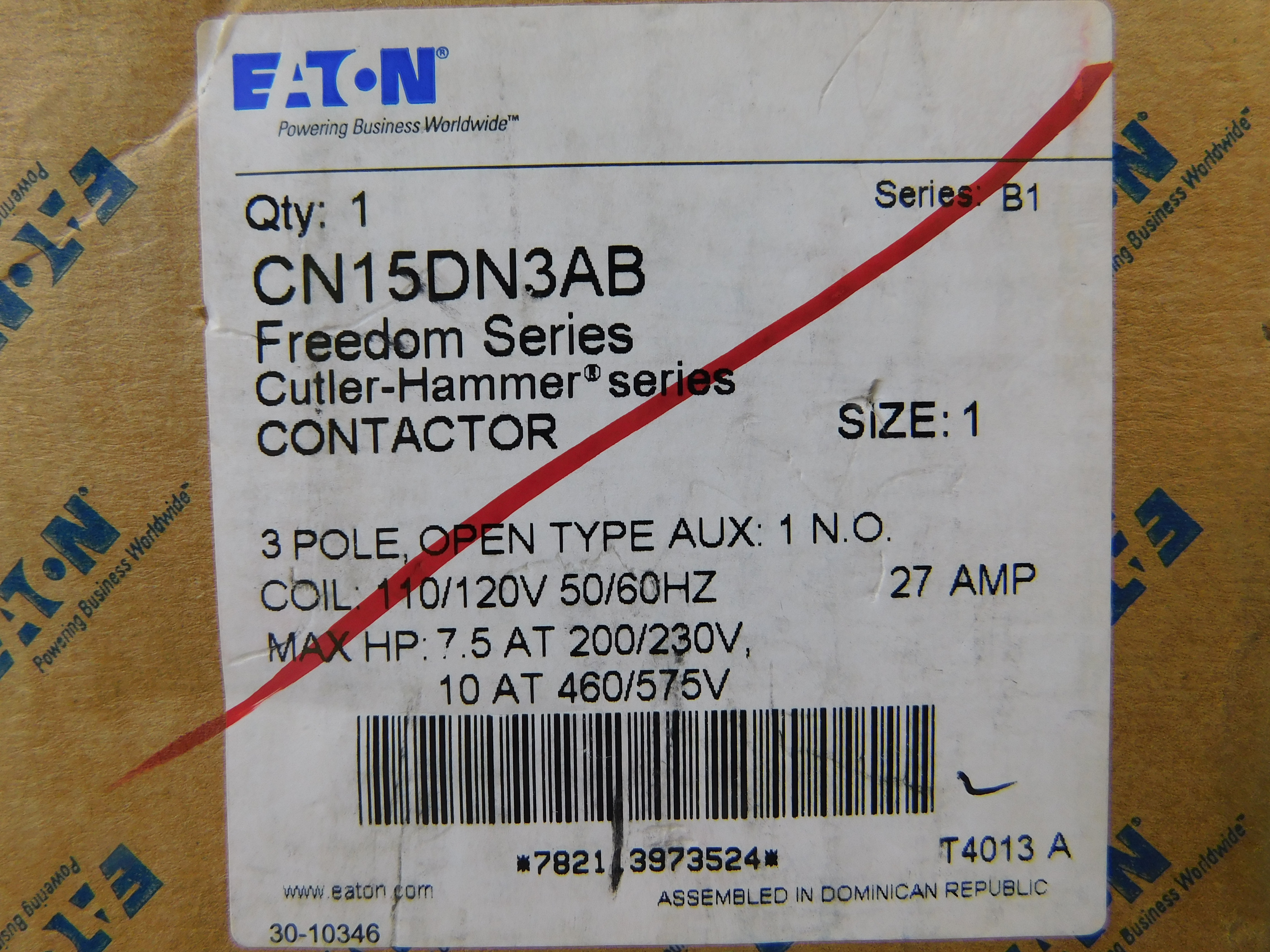 Eaton CN15DN3AB Motor Control Contactor