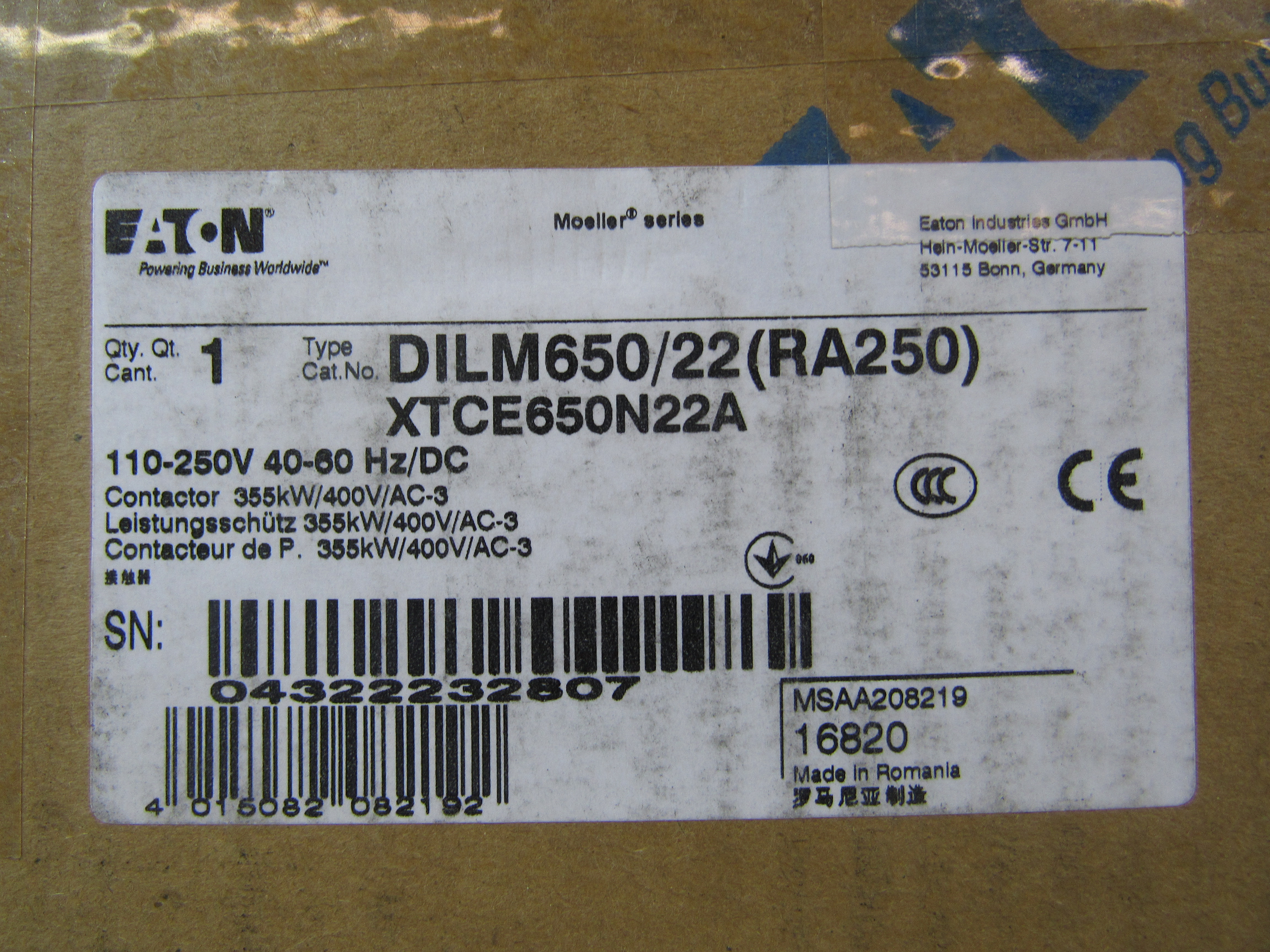 Eaton XTCE650N22A IEC Contactor