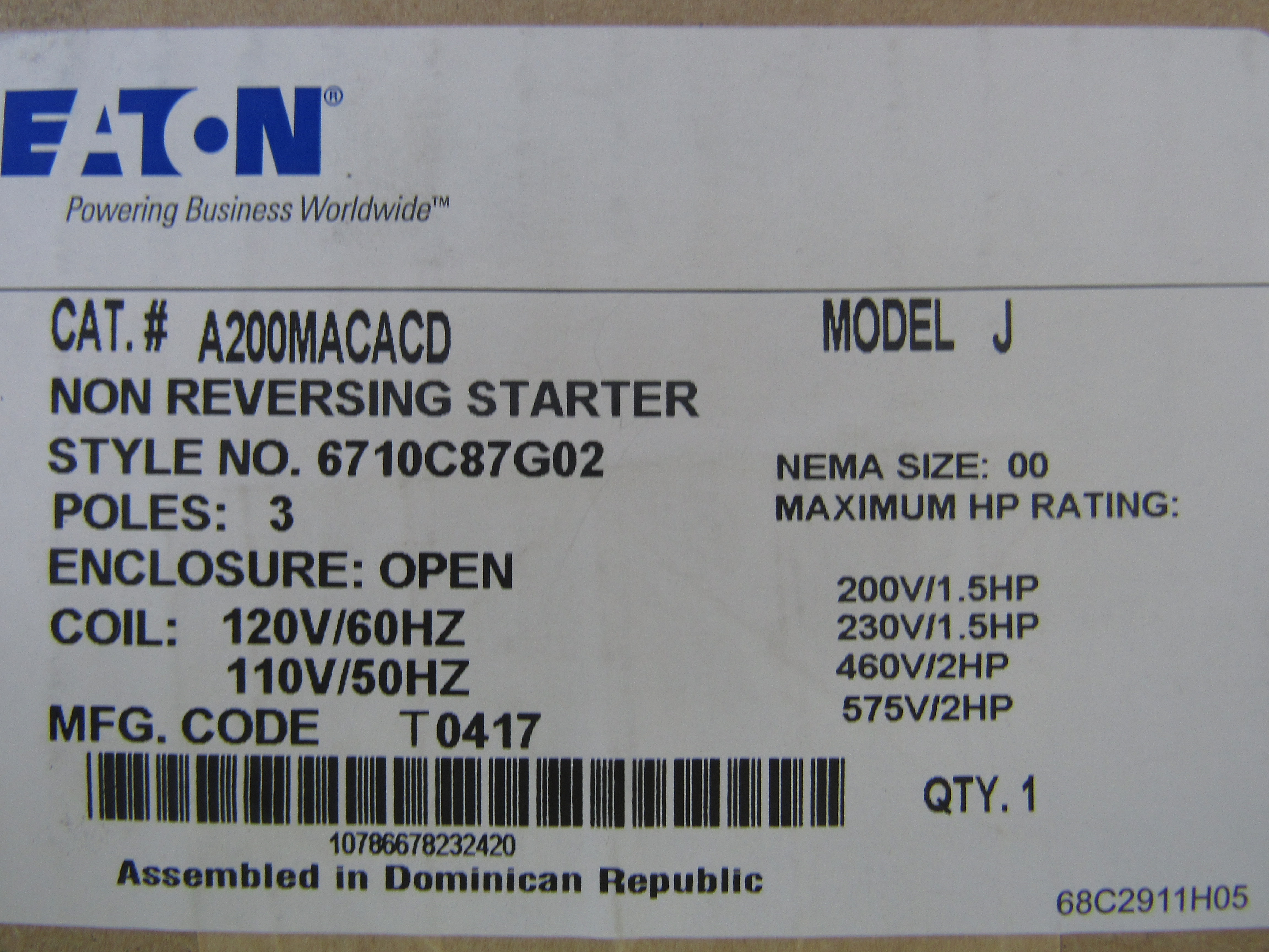 Westinghouse A200MACACD Non-Combination Starter