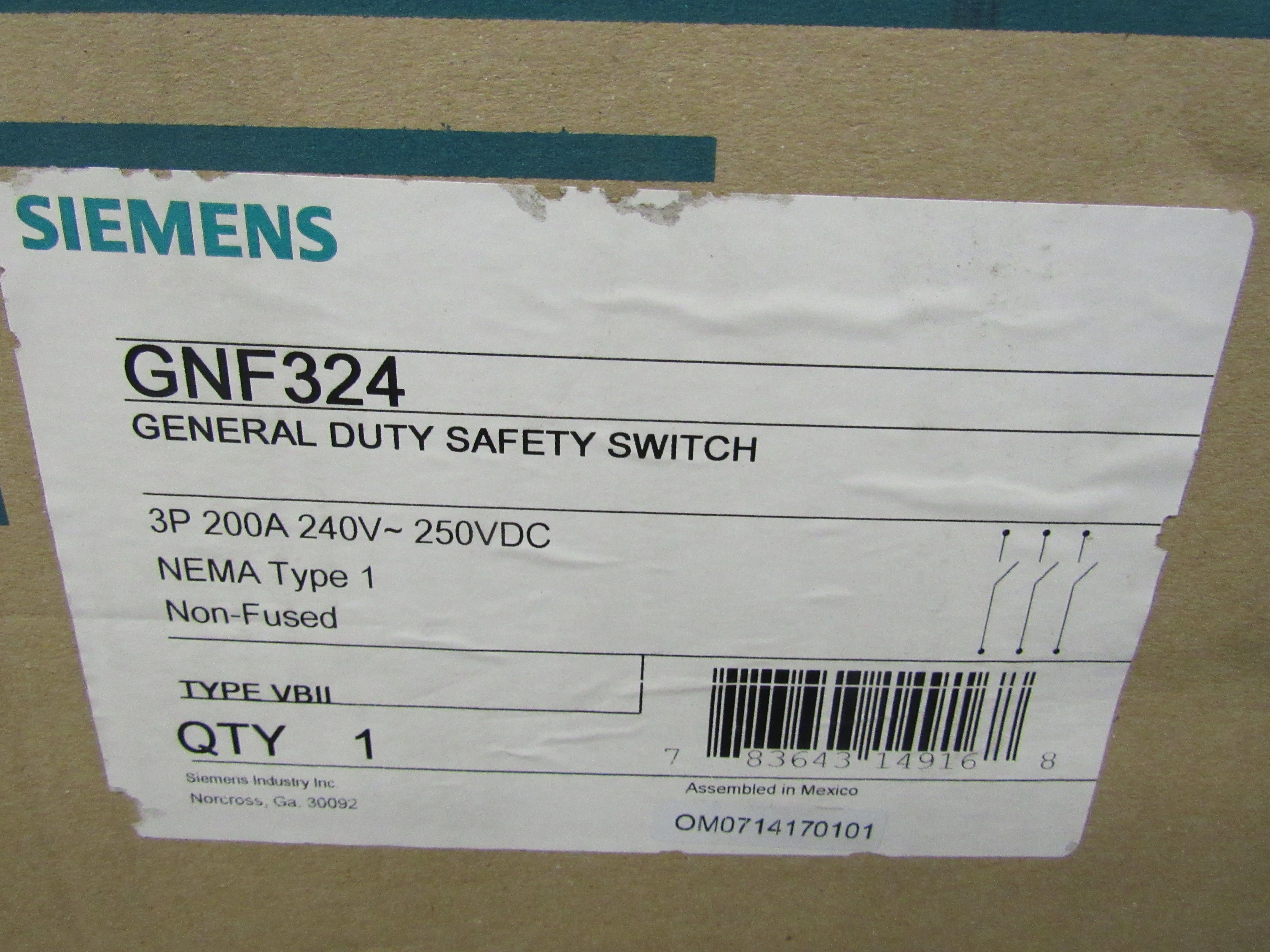 Siemens GNF324 Single Throw Safety Switch