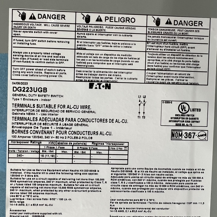 Eaton DG223UGB Single Throw Safety Switch (Repackaged)