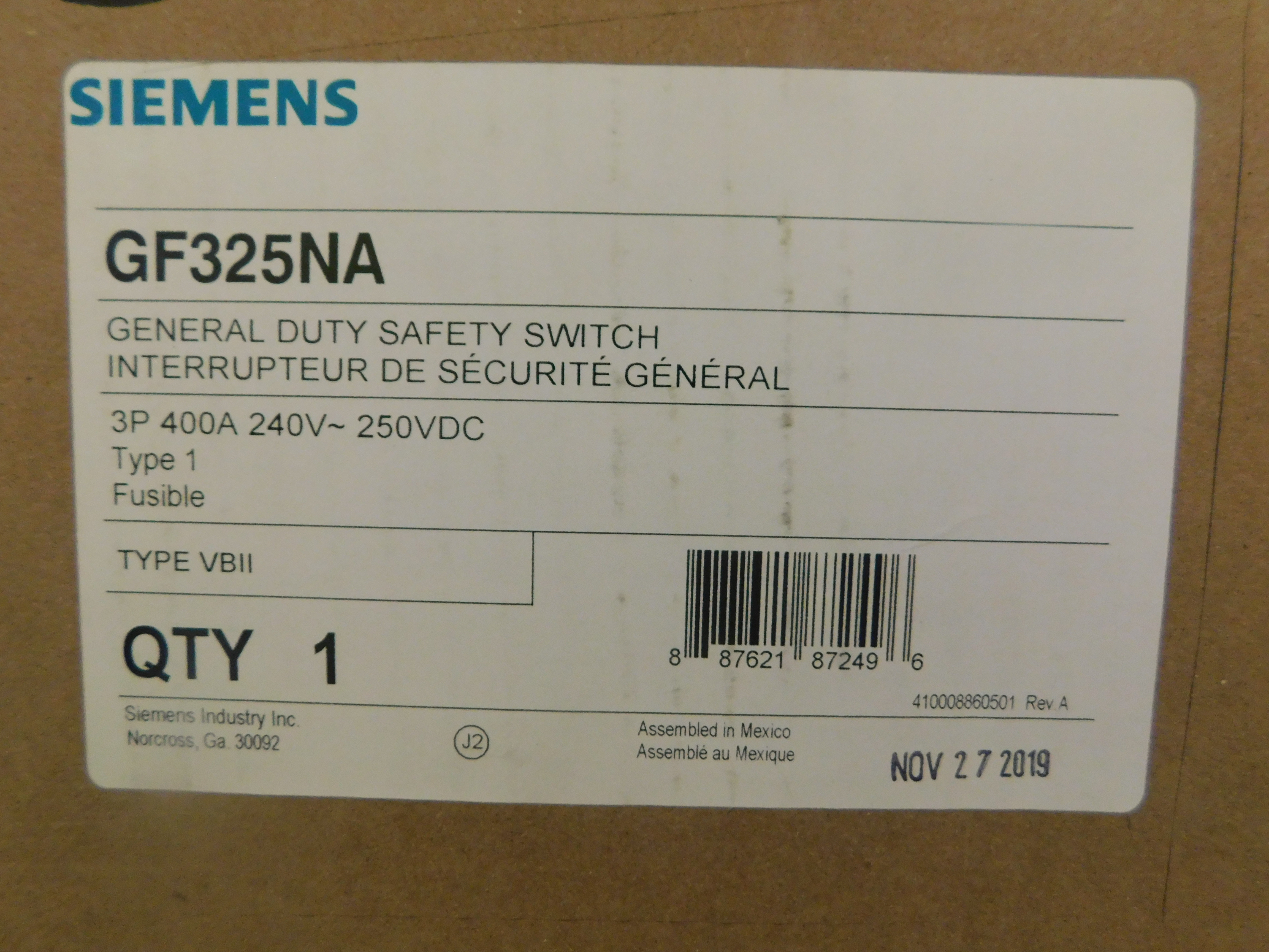 Siemens GF325NA Safety Switch